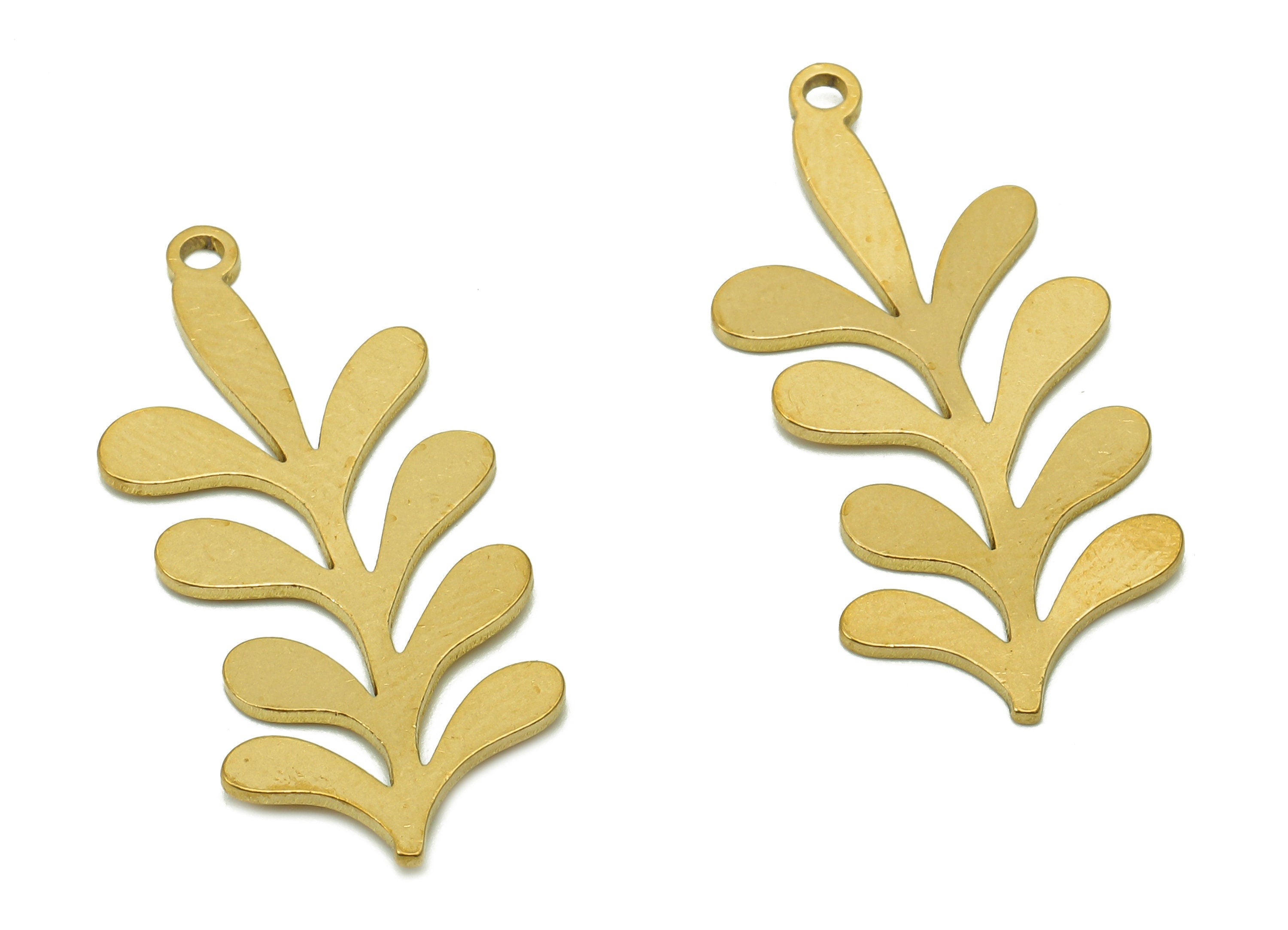 Brass Flower Earring Charms - Raw Brass Leaves Earring - Leaf Pendant With Loop - Botanical Charm For Necklace - 31.8x13.7x0.7mm - PPA6330 - DOMEDBAZAAR