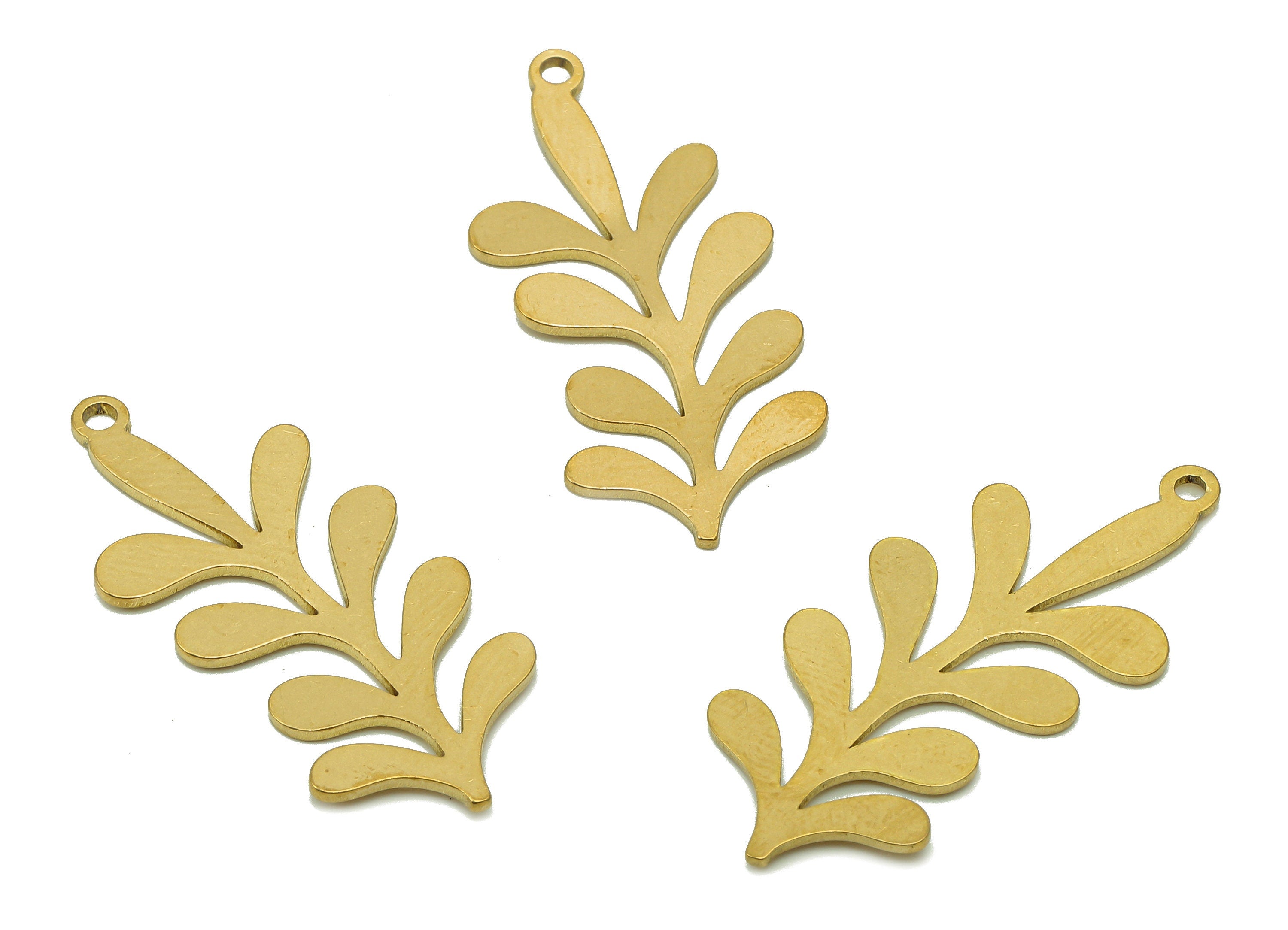 Brass Flower Earring Charms - Raw Brass Leaves Earring - Leaf Pendant With Loop - Botanical Charm For Necklace - 31.8x13.7x0.7mm - PPA6330 - DOMEDBAZAAR