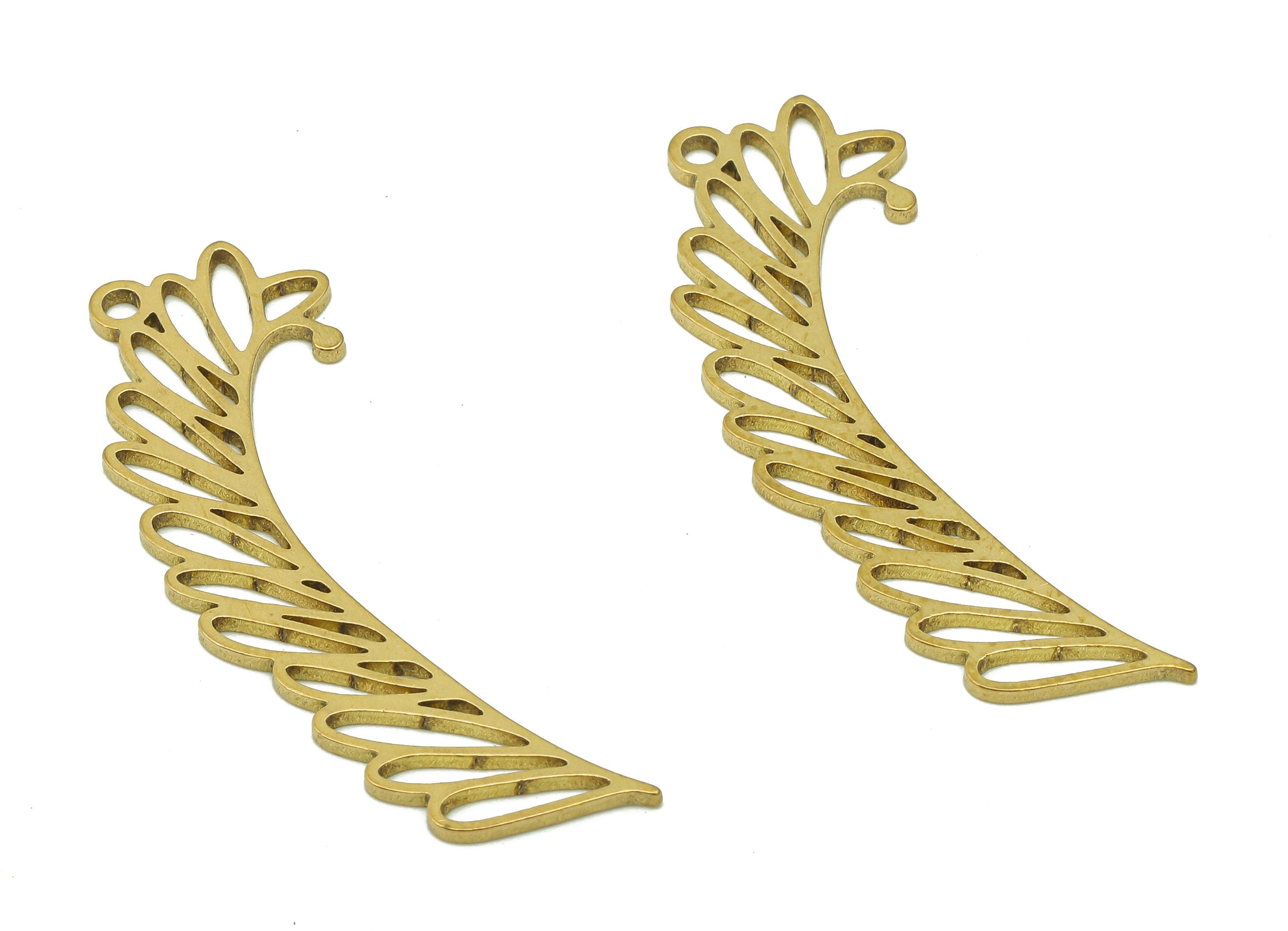 Brass Leaves Wing Earring Charms - Raw Brass Plant Earring - Botanical Pendant - Leaf Branch Charm - 37.3x11.1x0.9mm - PPA6331 - DOMEDBAZAAR