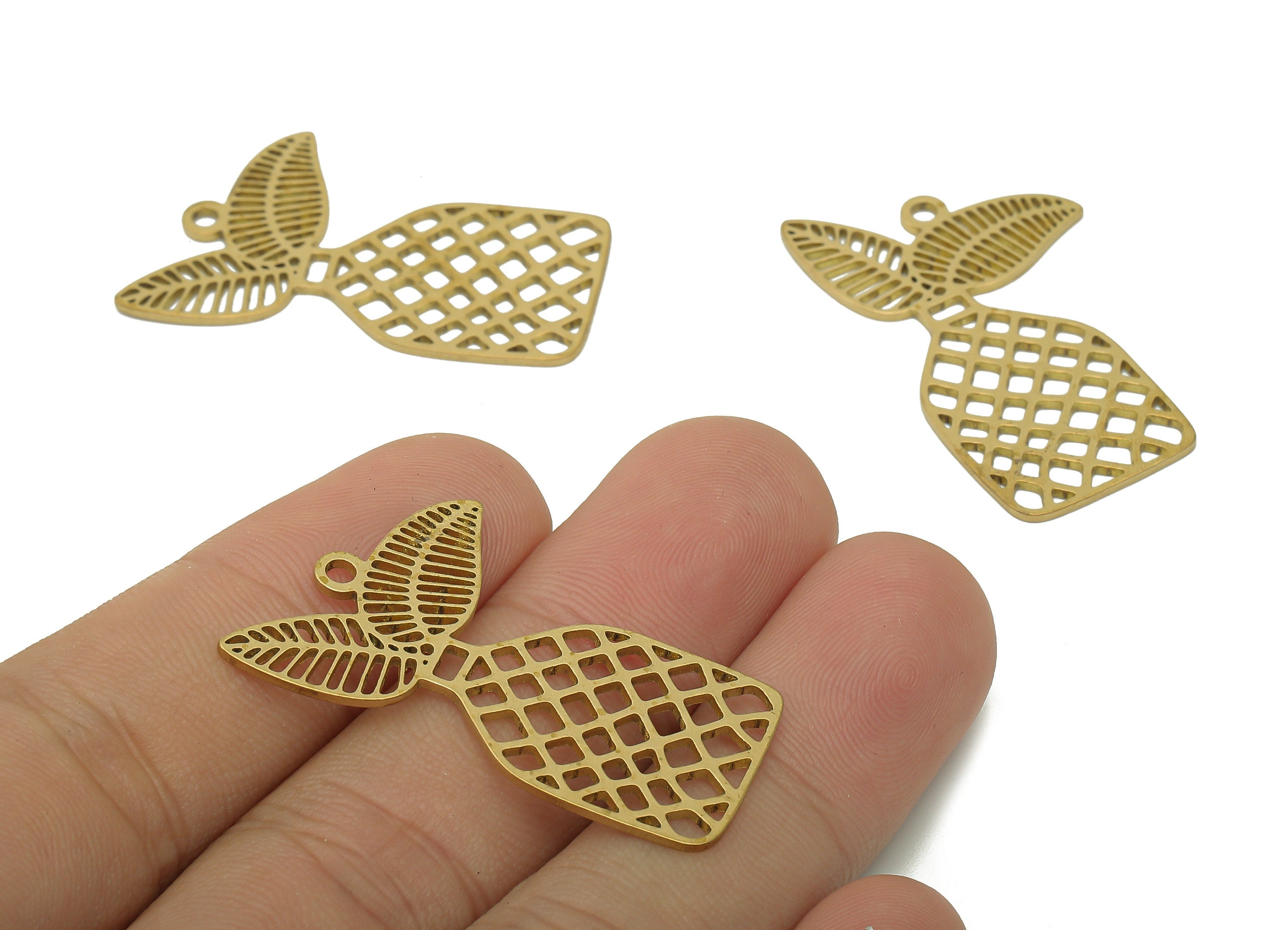 Brass Flower Pot Earring Charm - Raw Brass Mesh Hollow Earring - Botanical Pendant With Loop - Leaf Charm For Necklace-37.6x23x0.8mm-PPA6334 - DOMEDBAZAAR