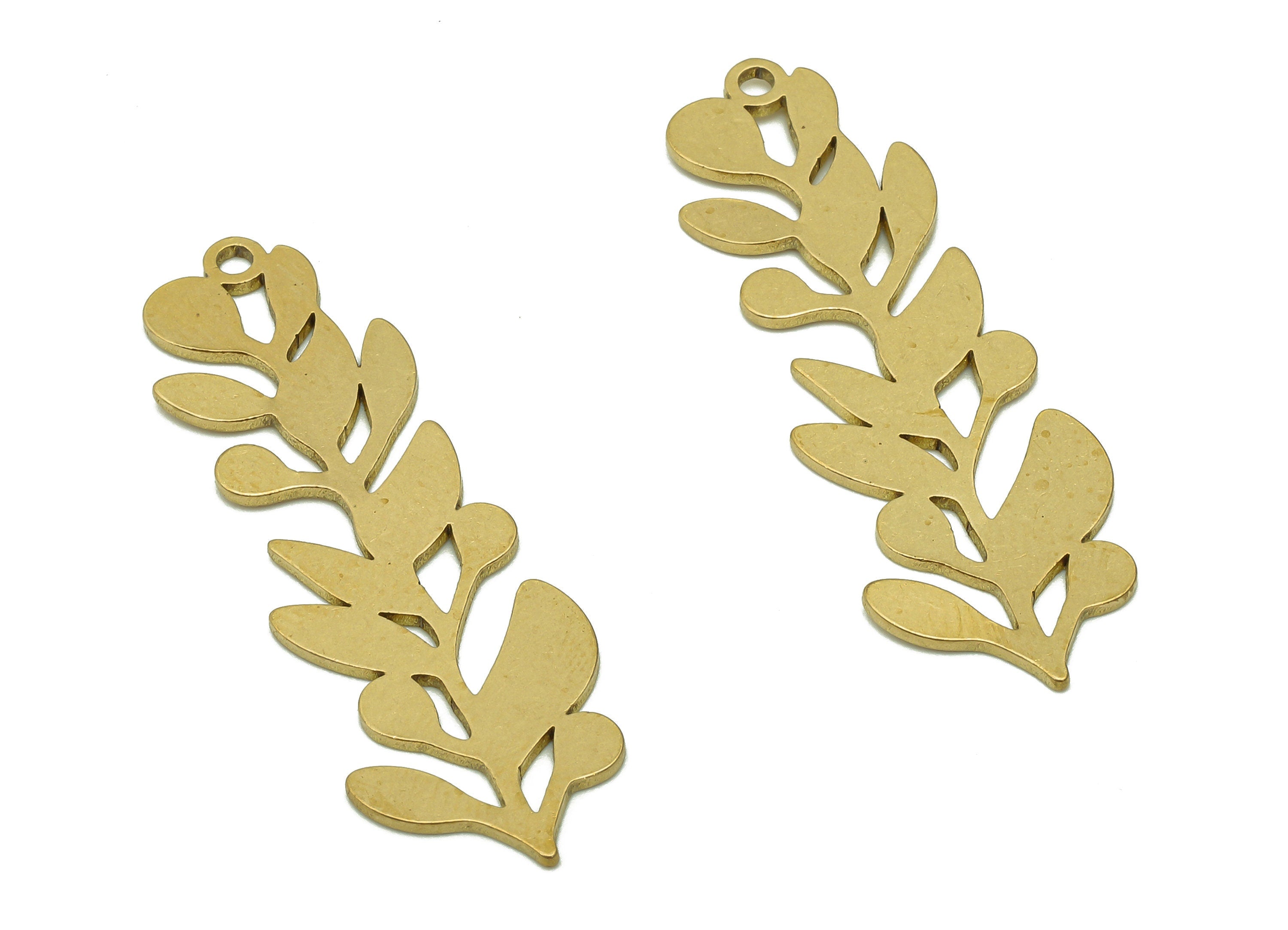 Brass Flower Earring Charms - Raw Brass Leaves Earring - Leaf Pendant With Loop - Botanical Charm For Necklace - 37.8x12.3x0.8mm - PPA6341 - DOMEDBAZAAR