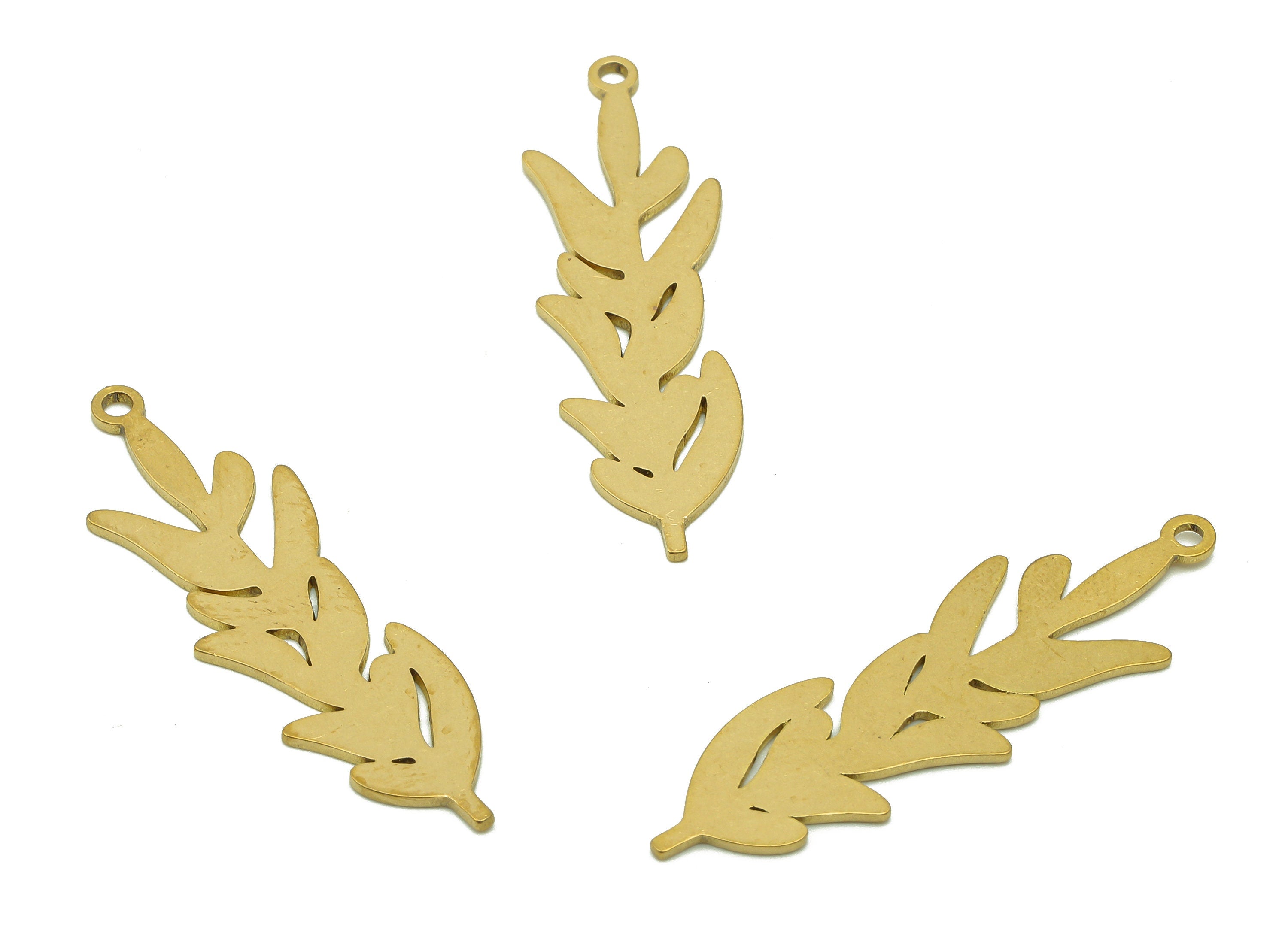 Brass Flower Earring Charms - Raw Brass Leaves Earring - Leaf Pendant With Loop - Botanical Charm For Necklace - 35.9x10.7x0.7mm - PPA6346 - DOMEDBAZAAR