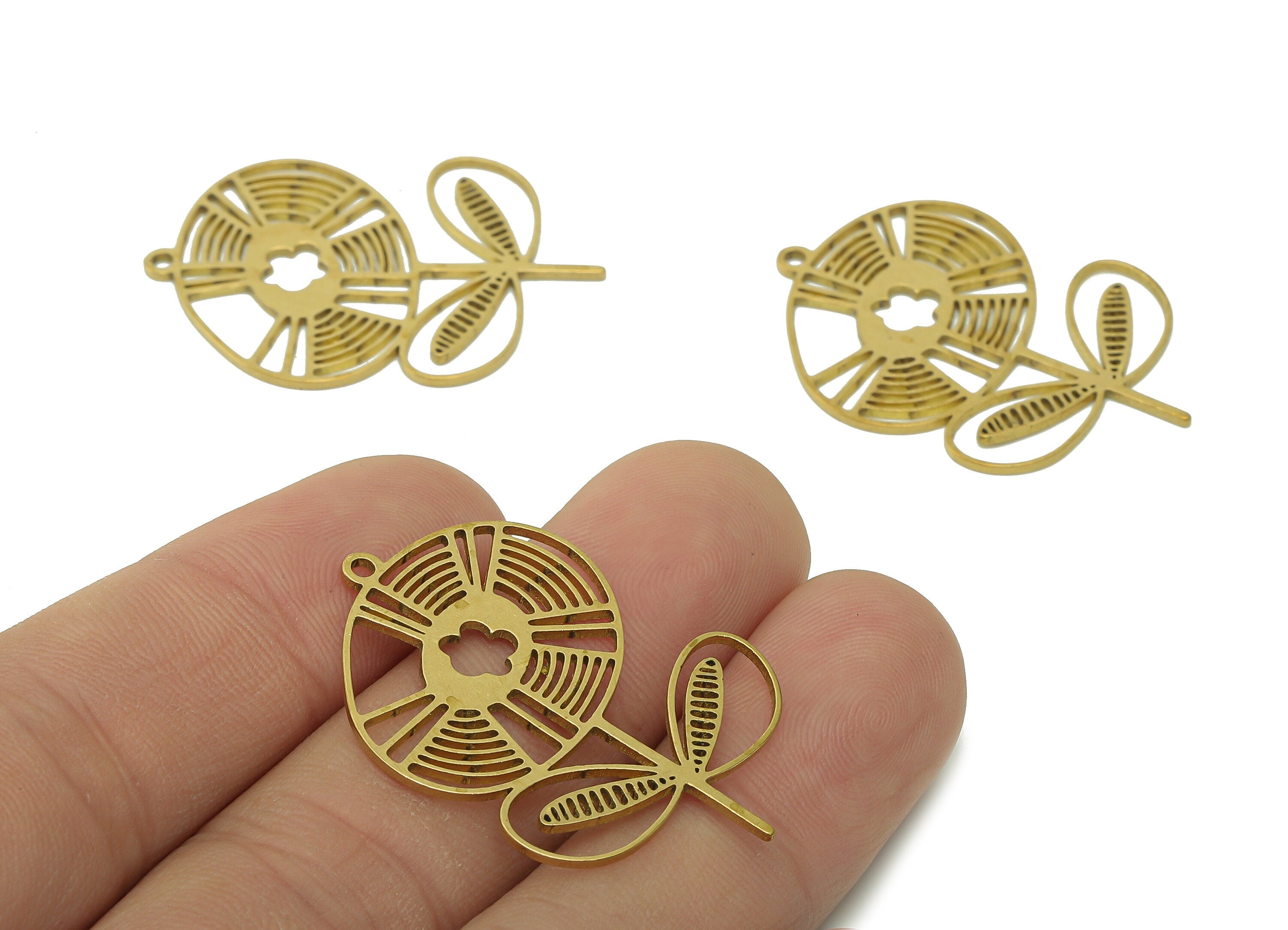 Brass Fan Flower Charms - Raw Brass Cutout Earring - Botanical Pendant With Loop - Leaf Charm For Necklace - 35.7x35.1x0.9mm - PPA5789 - DOMEDBAZAAR