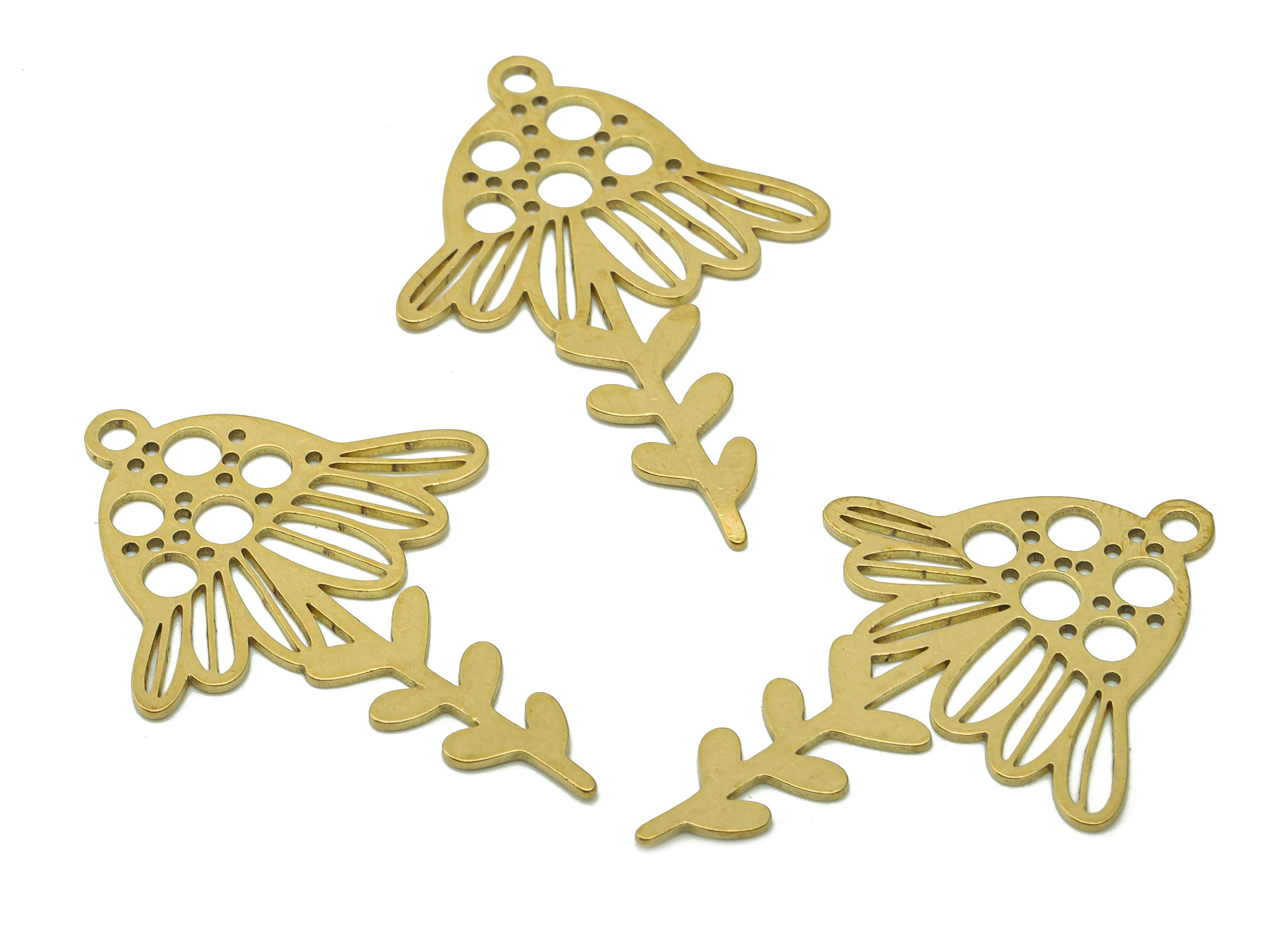 Brass Flower Charms - Raw Brass Cutout Earring - Botanical Pendant With Loop - Leaf Charm For Necklace - 37.8x25.6x0.7mm - PPA5790 - DOMEDBAZAAR