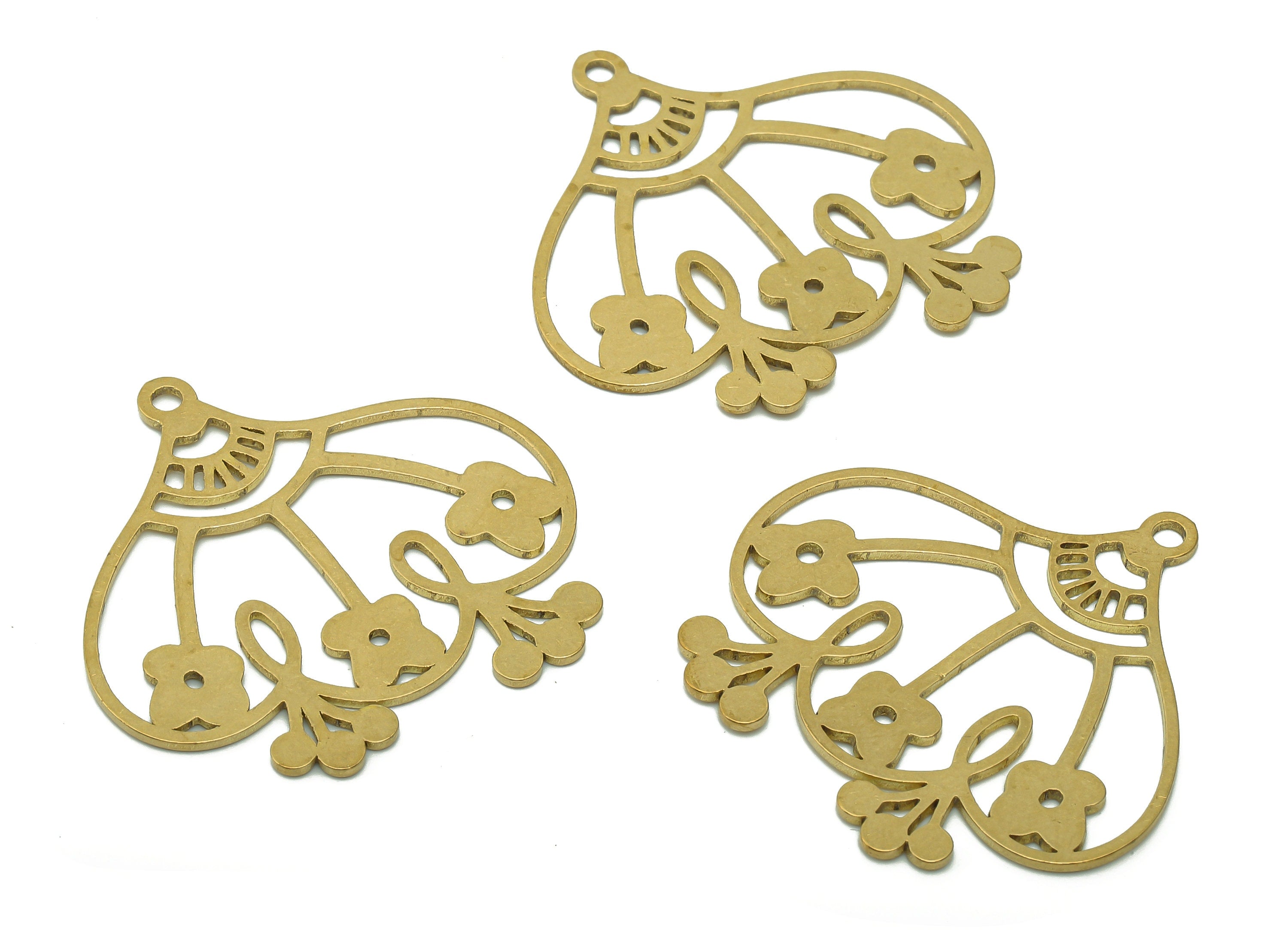 Brass Flower Earring Charms - Raw Brass Hollow Earring - Pendant With Loop - Botanical Charm For Necklace - 34.8x33.8x0.9mm - PPA5791 - DOMEDBAZAAR