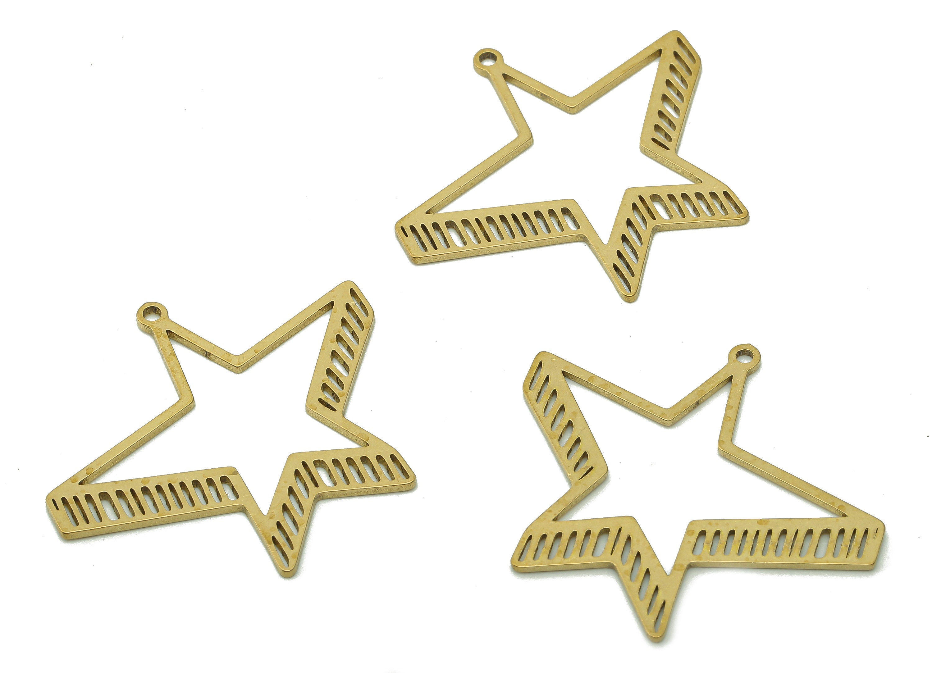 Brass Five-pointed Star Earring Charm - Raw Brass Cutout Earring - Star Pendant With Loop - Charm For Necklace - 35.7x30.8x0.9mm - PPA5792 - DOMEDBAZAAR