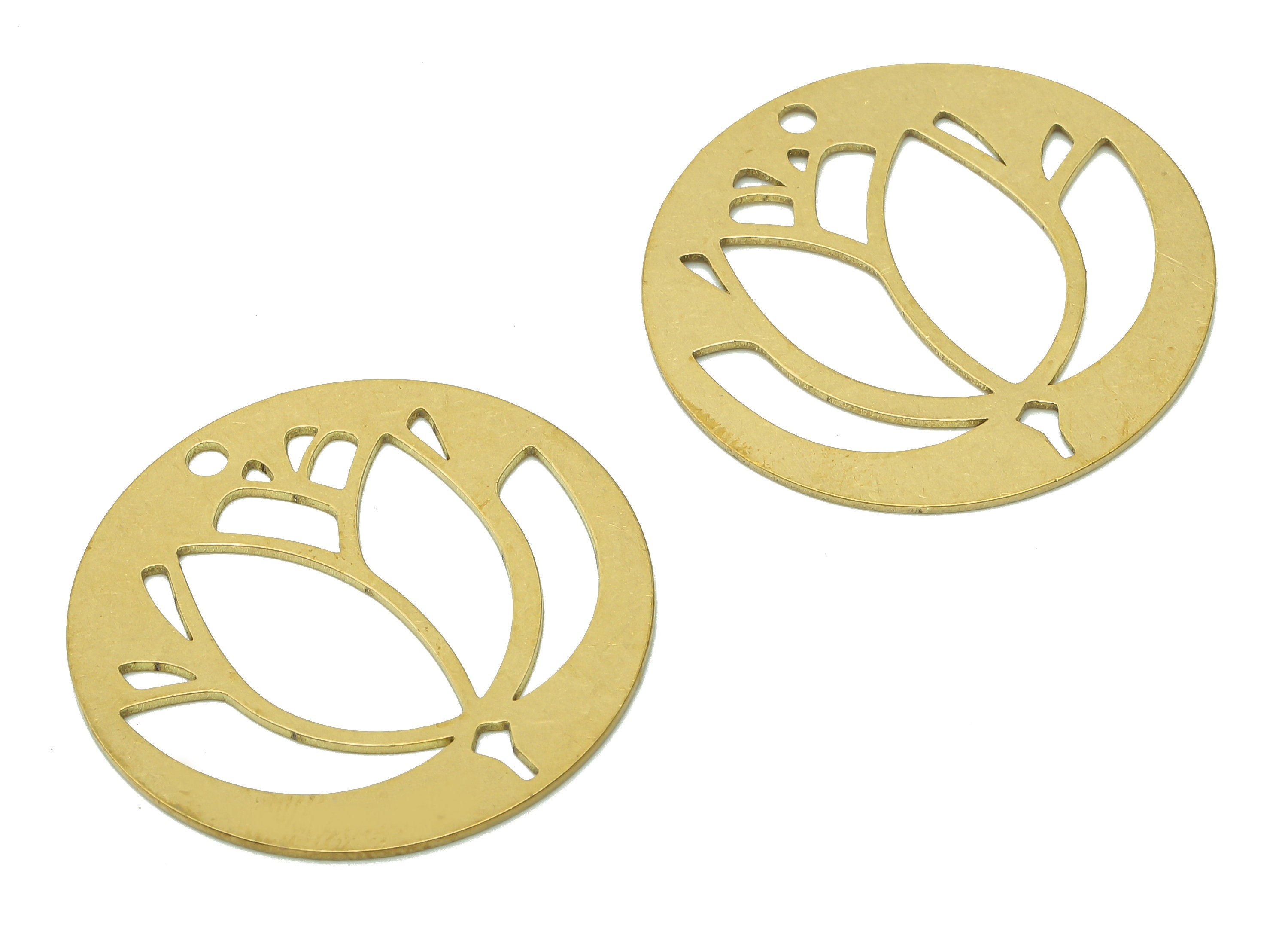 Brass Round Flower Earring Connector - Raw Brass Lotus Earring - Circle Cutout Pendant - Flower Charm For Necklace - 29.9x29.9x0.6mm-PPA5816 - DOMEDBAZAAR