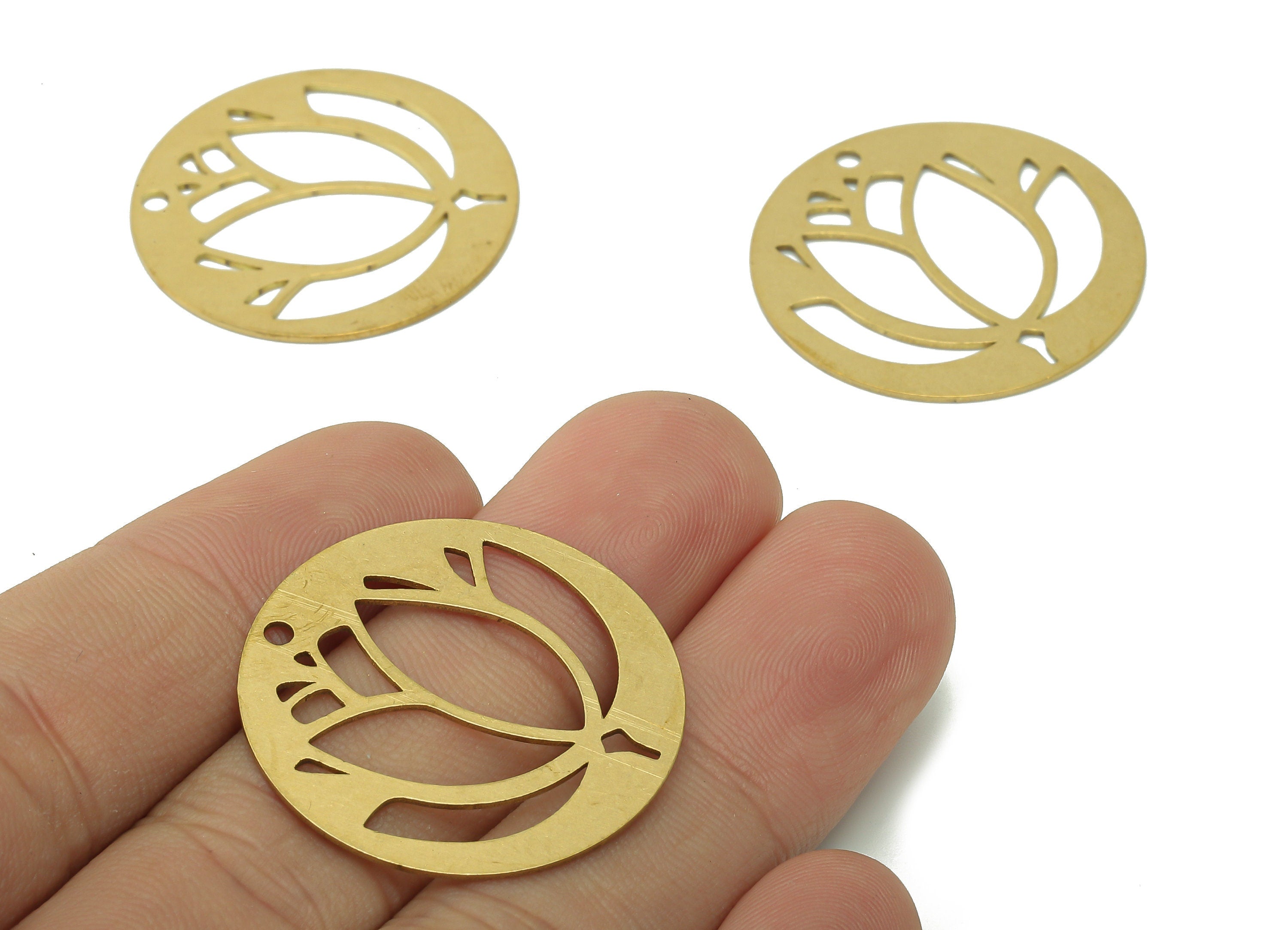 Brass Round Flower Earring Connector - Raw Brass Lotus Earring - Circle Cutout Pendant - Flower Charm For Necklace - 29.9x29.9x0.6mm-PPA5816 - DOMEDBAZAAR