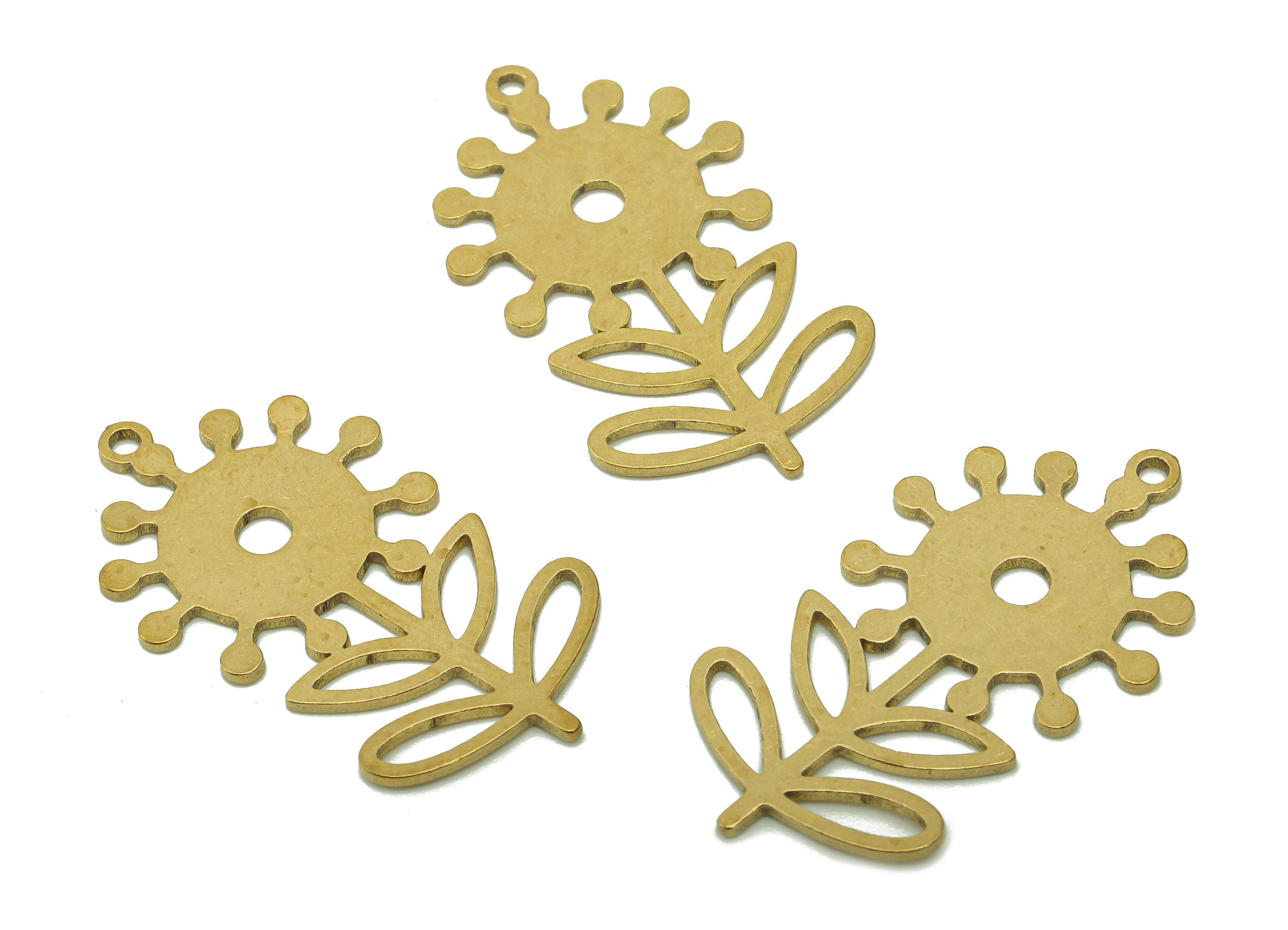Brass Sun Flower Earring Charms - Raw Brass Hollow Earring - Leaf Pendant With Loop - Botanical Charm For Necklace - 31.9x17.7x0.8mm-PPA5823 - DOMEDBAZAAR