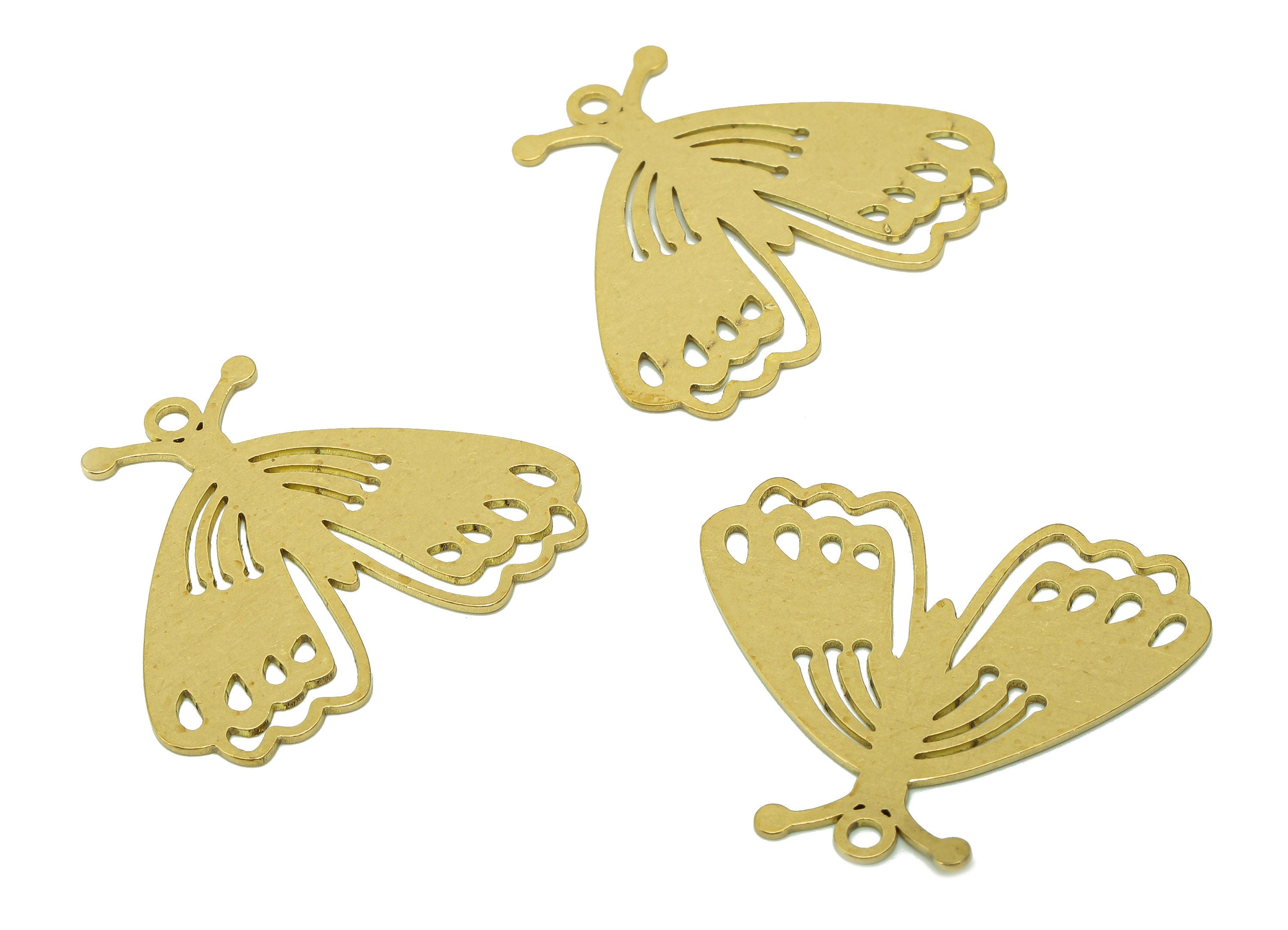 Brass Moth Earring Charm - Raw Brass Cutout Earring - Moth Pendant With Loop - Insect Charm For Necklace - 33.8x29.2x0.6mm - PPA5828 - DOMEDBAZAAR