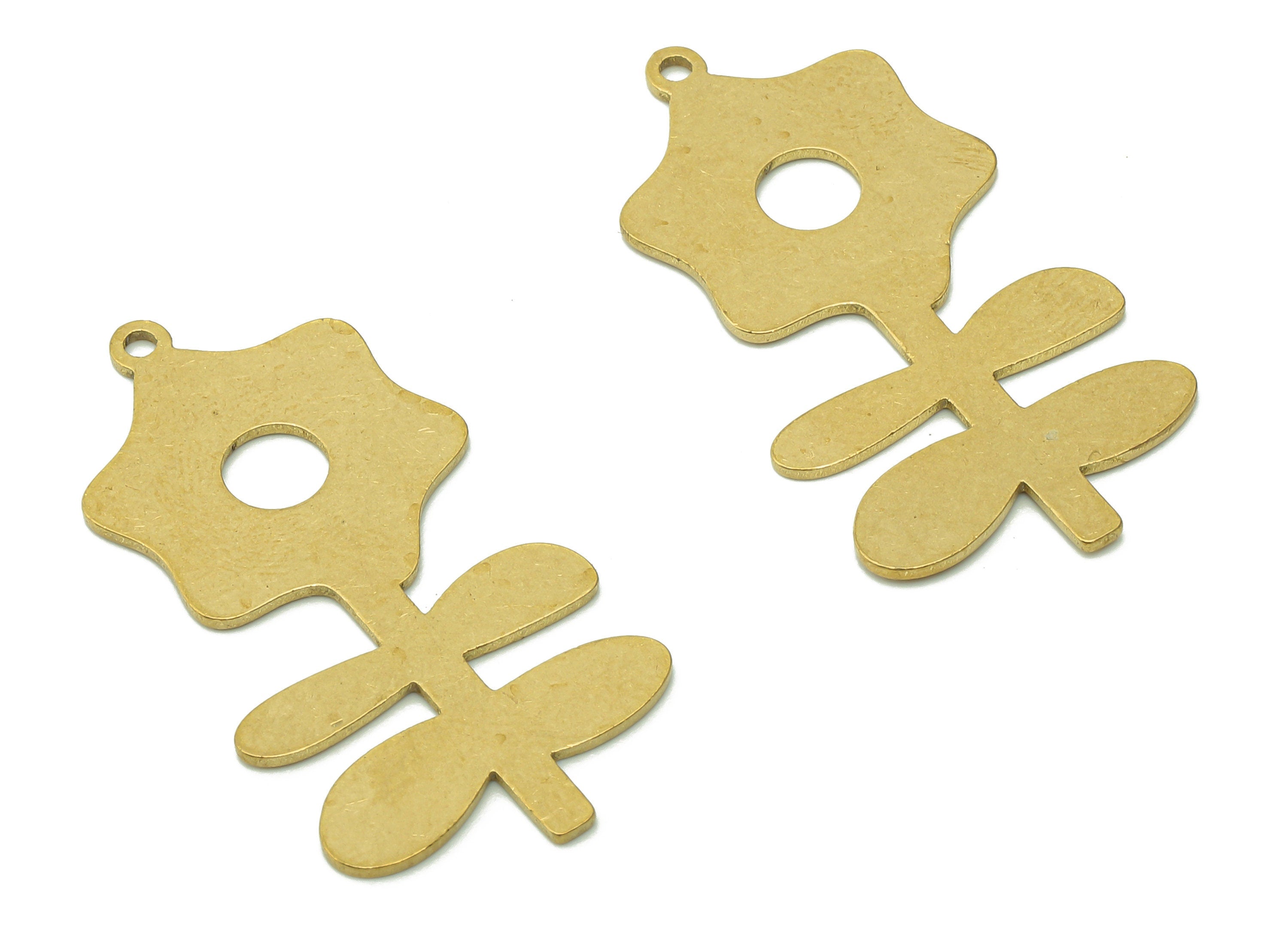 Brass Flower Earring Charms - Raw Brass Hollow Earring - Leaf Pendant With Loop - Botanical Charm For Necklace - 34.9x17.9x0.8mm - PPA5844 - DOMEDBAZAAR
