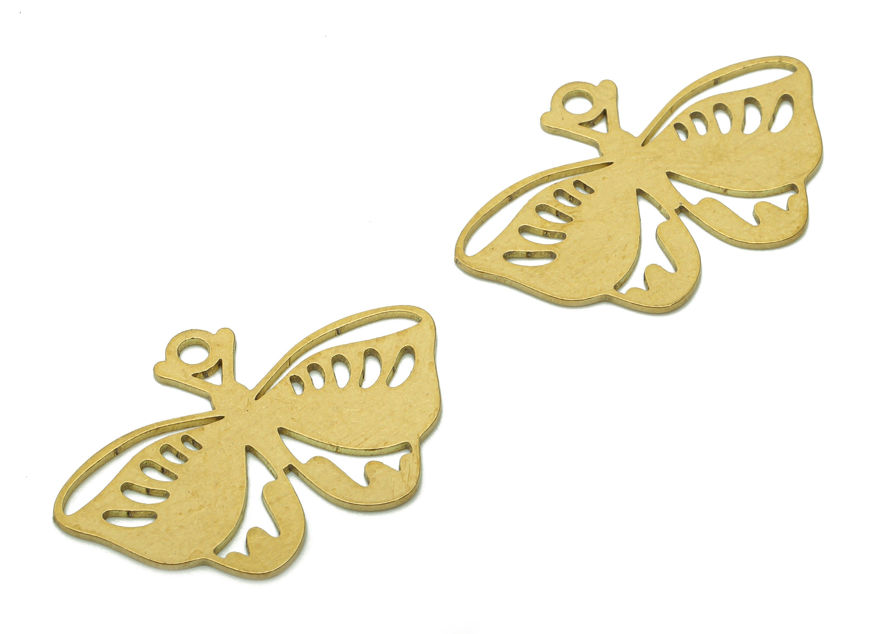 Brass Moth Earring Charm - Raw Brass Cutout Earring - Butterfly Pendant With Loop - Insect Charm For Necklace - 29.8x10.4x0.7mm - PPA5845 - DOMEDBAZAAR