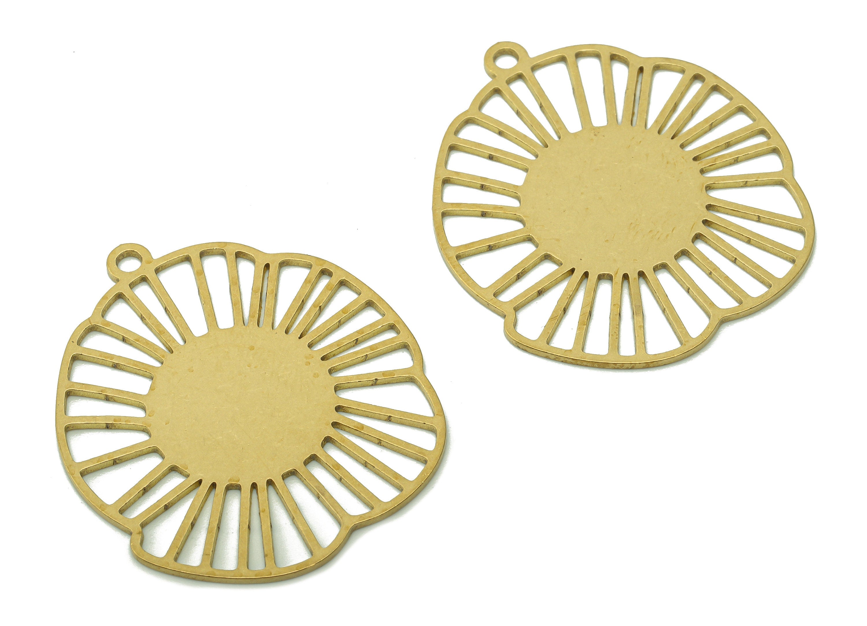 Brass Flower Earring Charms - Raw Brass Waterlily Earring - Sun Pendant With Loop - Botanical Charm For Necklace - 35.1x29.7x0.8mm - PPA5888 - DOMEDBAZAAR