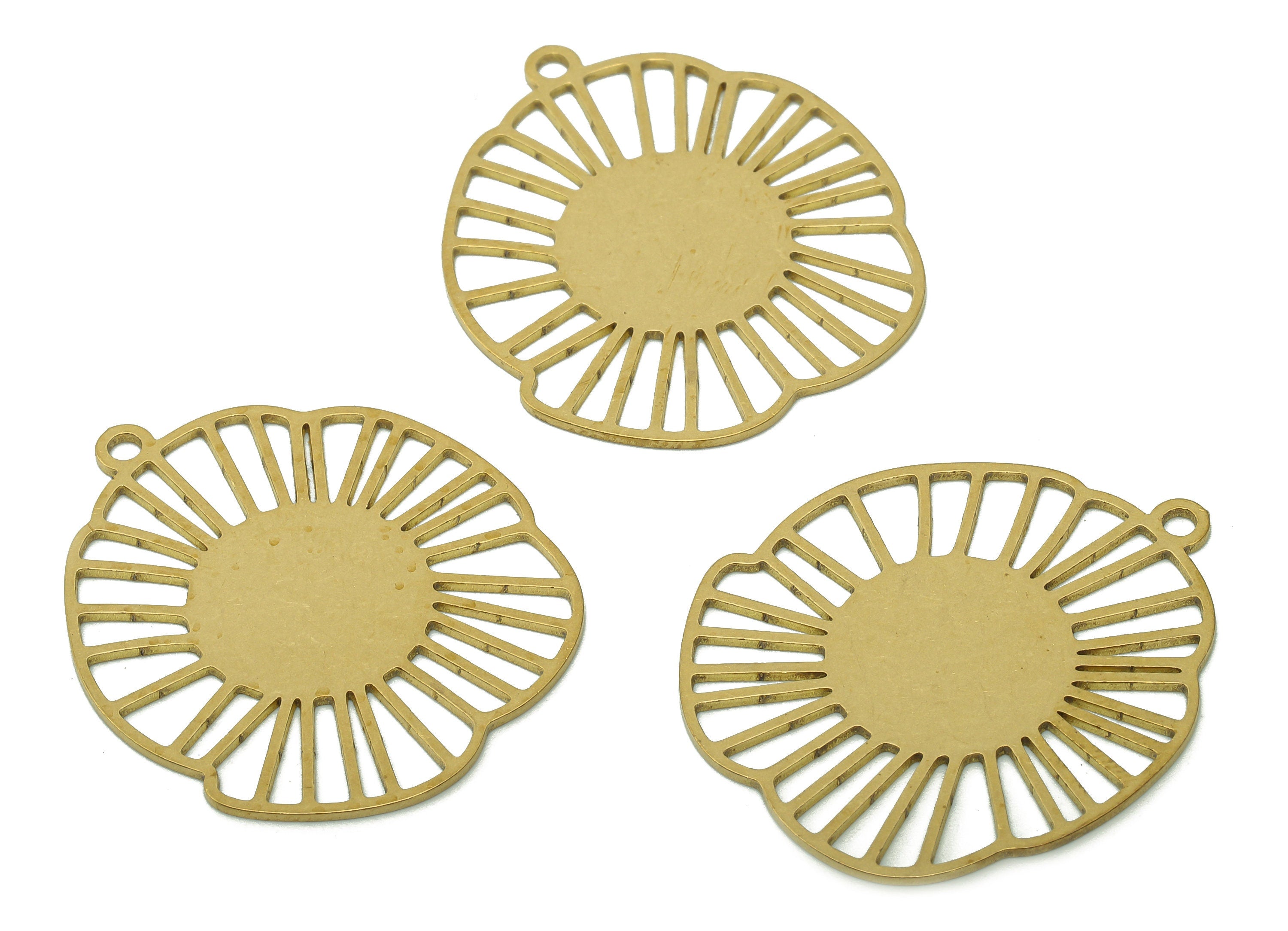Brass Flower Earring Charms - Raw Brass Waterlily Earring - Sun Pendant With Loop - Botanical Charm For Necklace - 35.1x29.7x0.8mm - PPA5888 - DOMEDBAZAAR