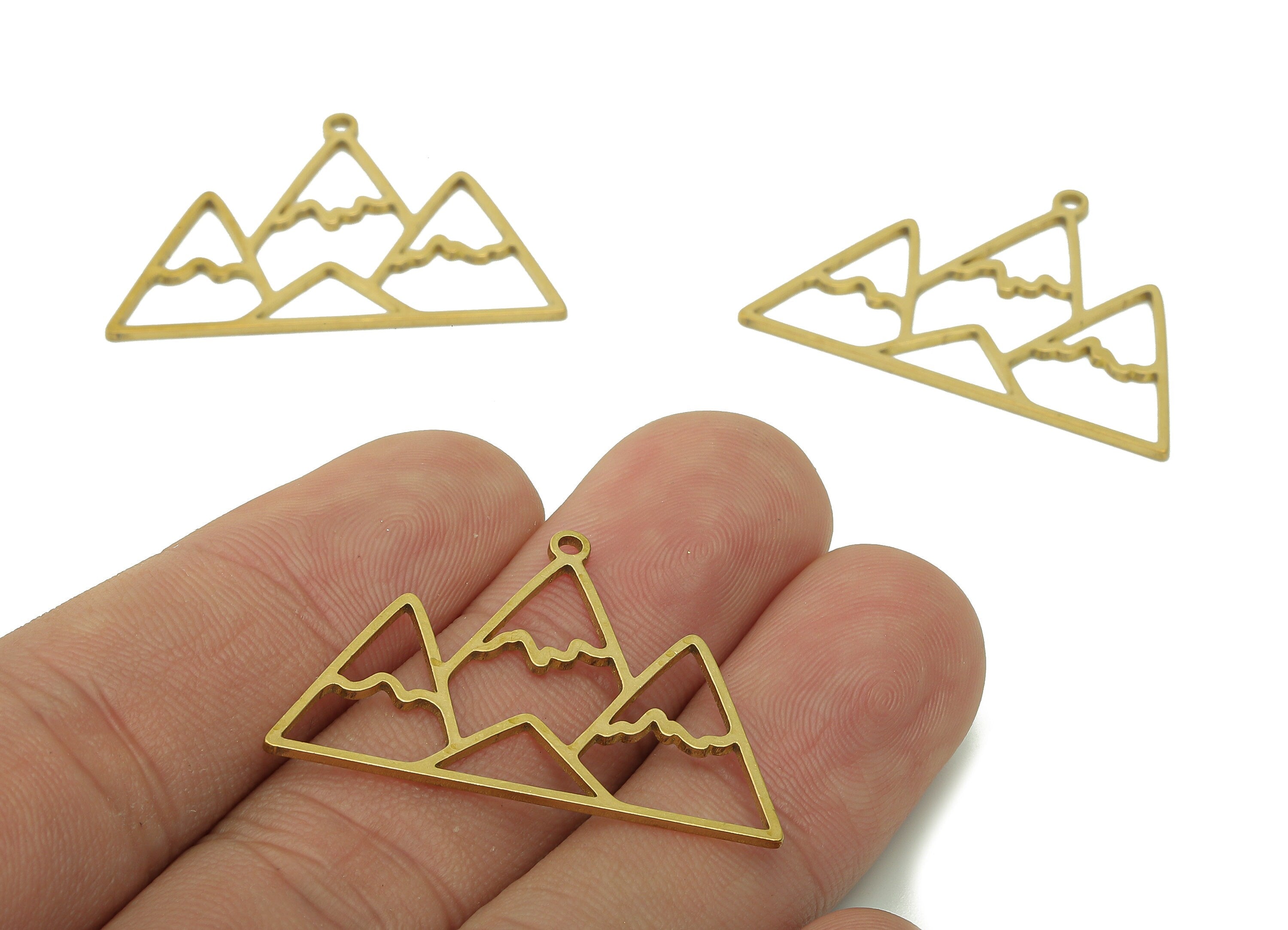 Brass Mountain Earring Charms - Raw Brass Triangle Earring - Pendant With Loop - Landscape Charm For Necklace - 34.6x23.3x0.9mm - PPA5927 - DOMEDBAZAAR