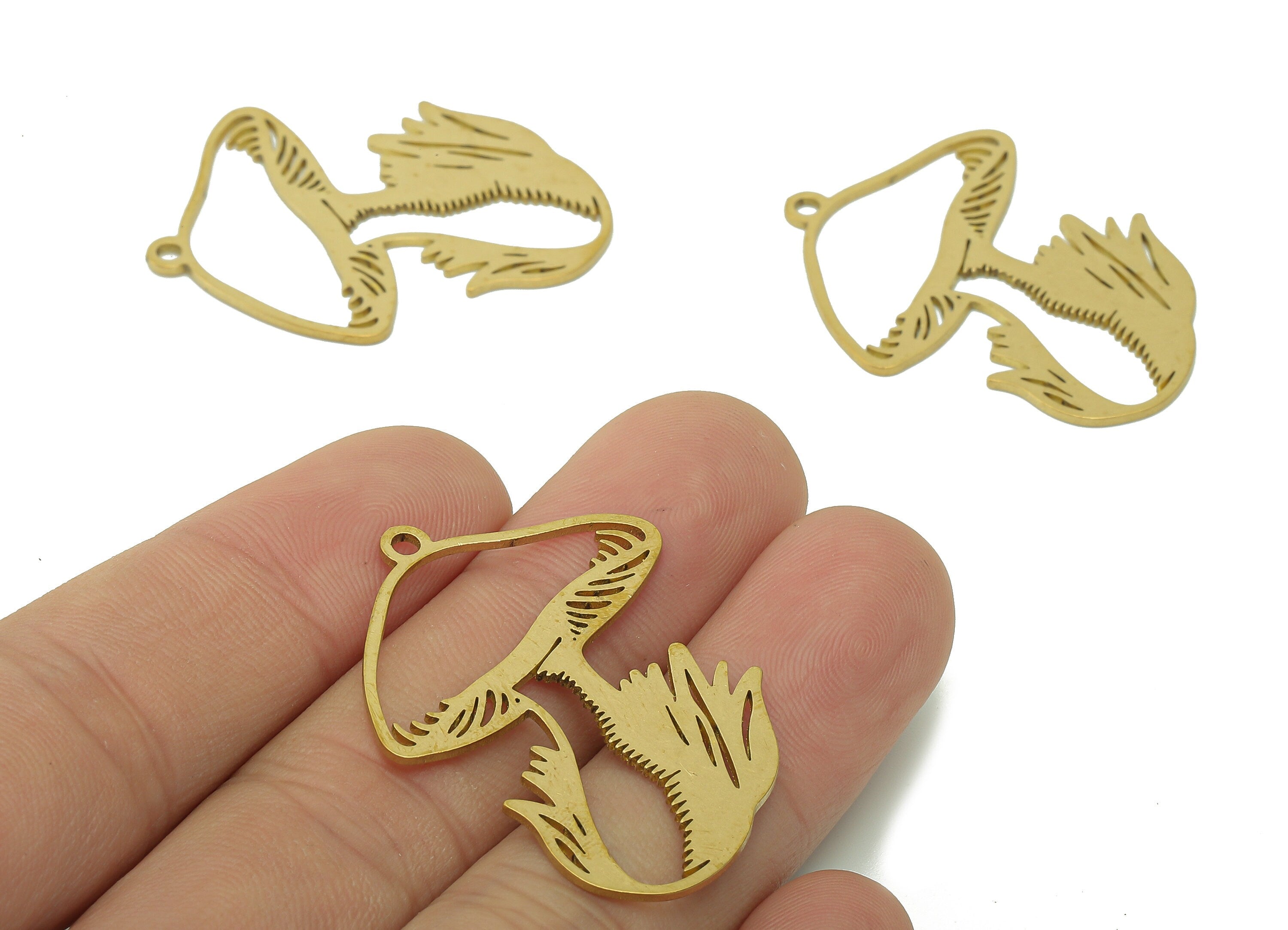 Brass Mushroom Earring Charms - Raw Brass Botanical Earring - Fungus Pendant With Loop - Charm For Necklace - 38.4x29.8x0.9mm - PPA5970 - DOMEDBAZAAR