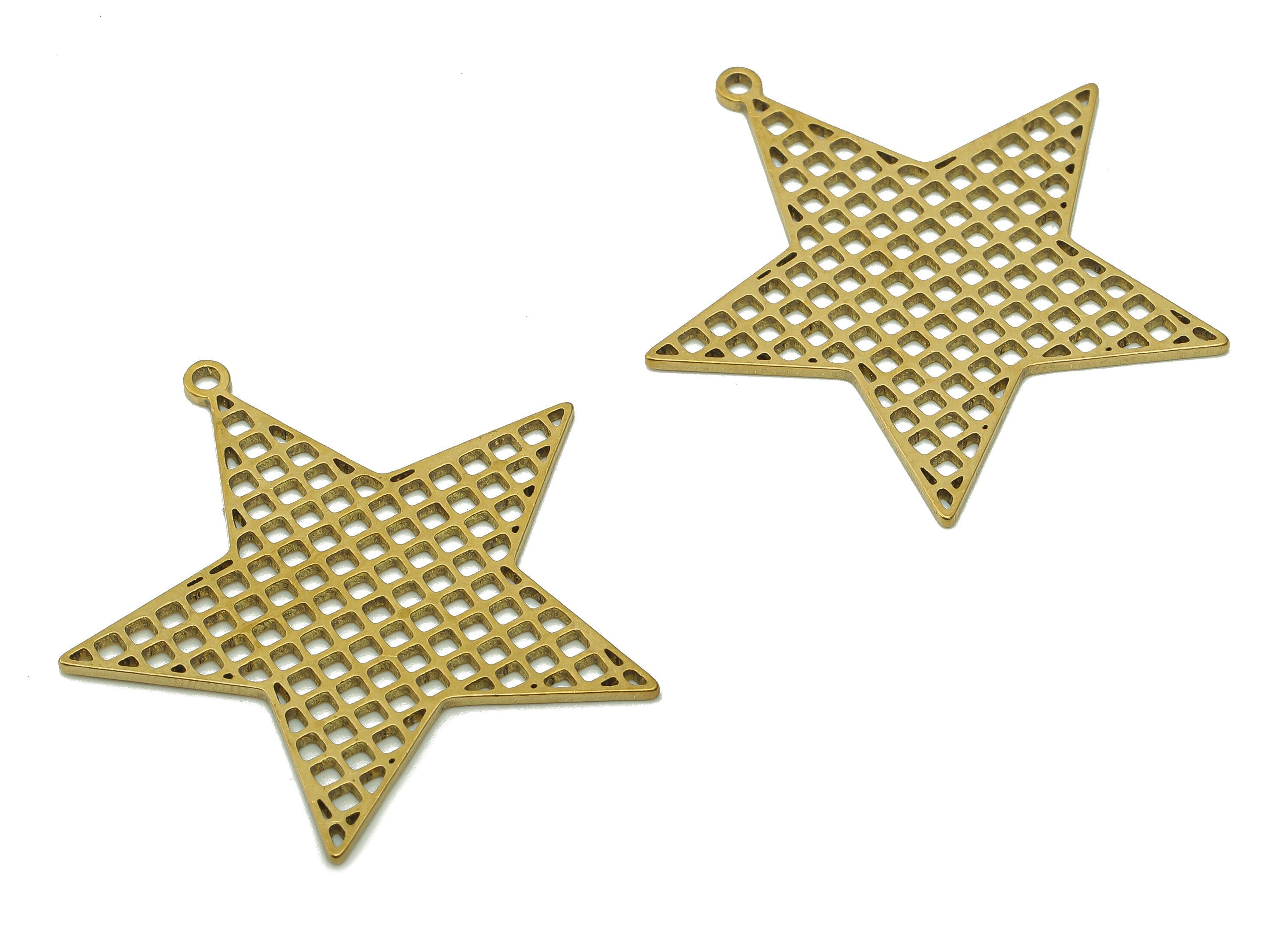 Brass Five-pointed Star Earring Charm - Raw Brass Square Cutout Earring - Pendant With Loop - Mesh Star Charm - 35.3x34.7x0.9mm - PPA5971 - DOMEDBAZAAR