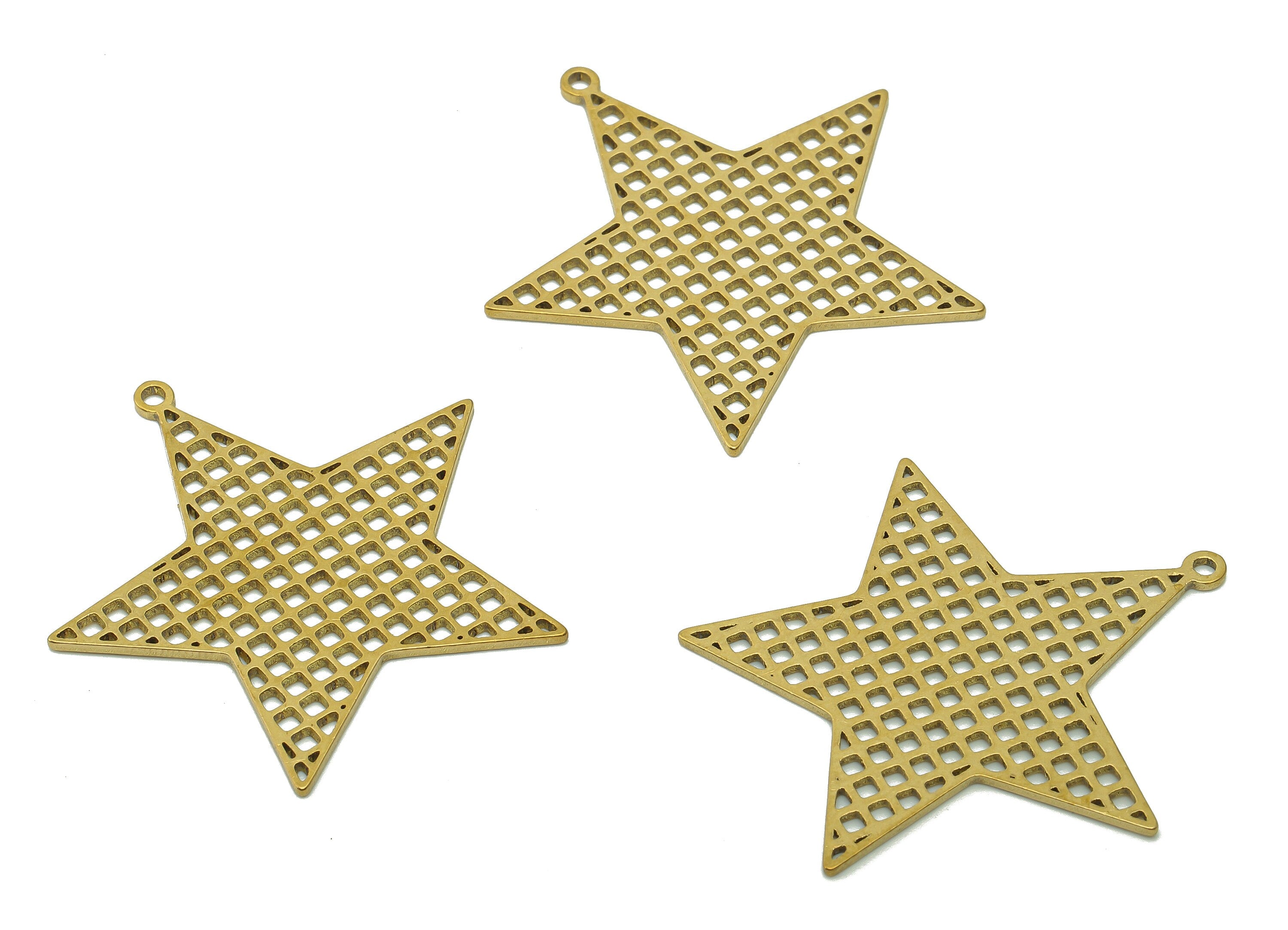 Brass Five-pointed Star Earring Charm - Raw Brass Square Cutout Earring - Pendant With Loop - Mesh Star Charm - 35.3x34.7x0.9mm - PPA5971 - DOMEDBAZAAR