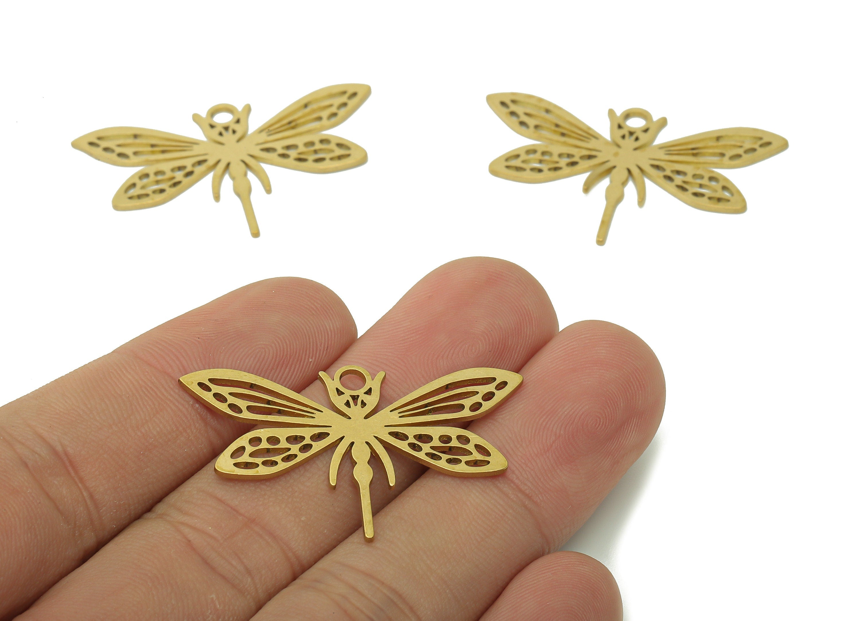 Brass Dragonfly Earring Charms - Raw Brass Dragonfly Earring - Dragonfly Pendant With Loop - Charm For Necklace - 37.7x22.8x1mm - PPA5985 - DOMEDBAZAAR