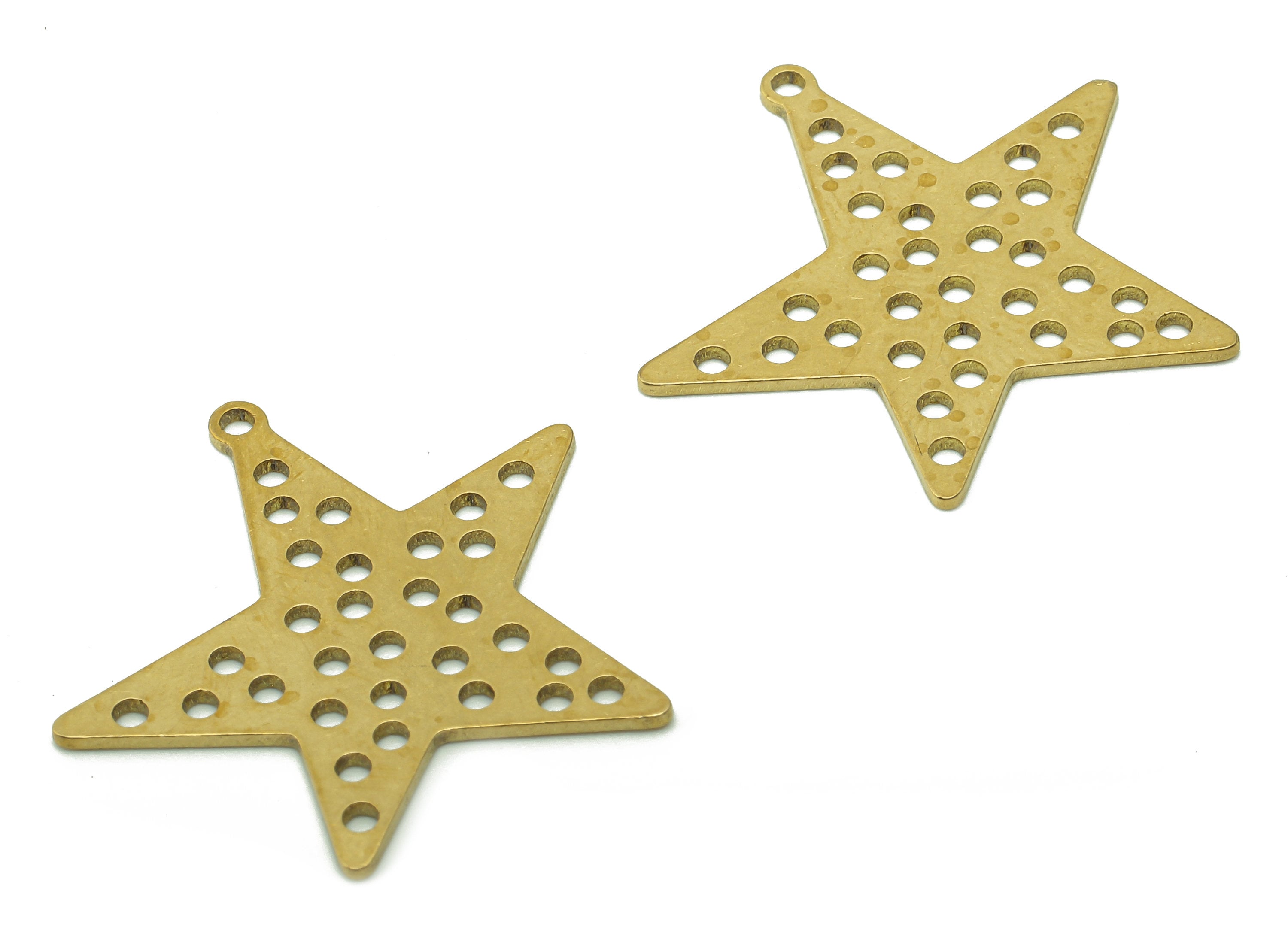 Brass Five-pointed Star Earring Charm - Raw Brass Round Cutout Earring - Star Pendant With Loop - For Necklace - 29.7x28.5x0.7mm - PPA6015 - DOMEDBAZAAR