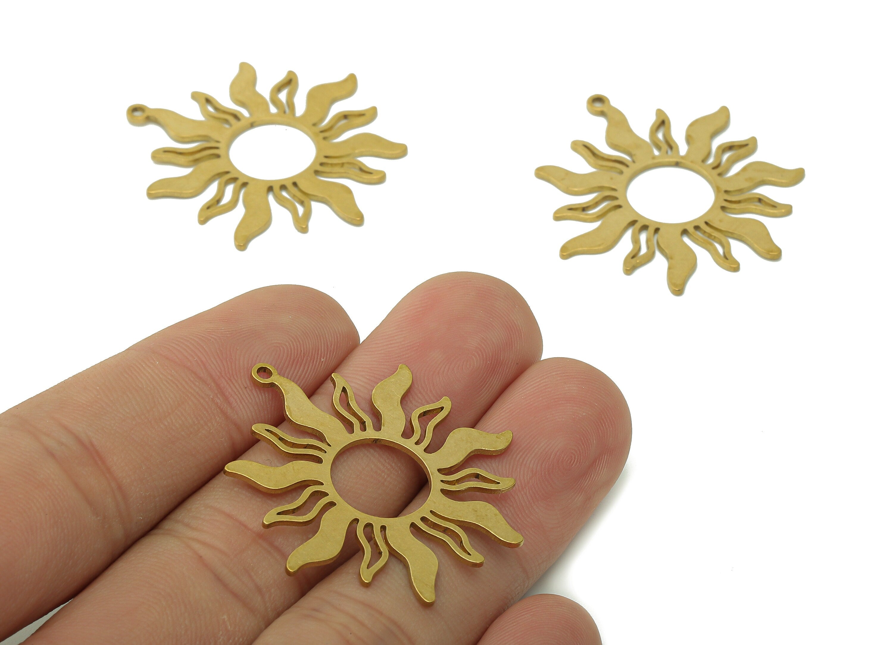 Brass Flower Earring Charms - Raw Brass Hollow Earring - Botanical Pendant With Loop - Ring Sun Charm For Necklace - 34.7x32.6x0.8mm-PPA6049 - DOMEDBAZAAR