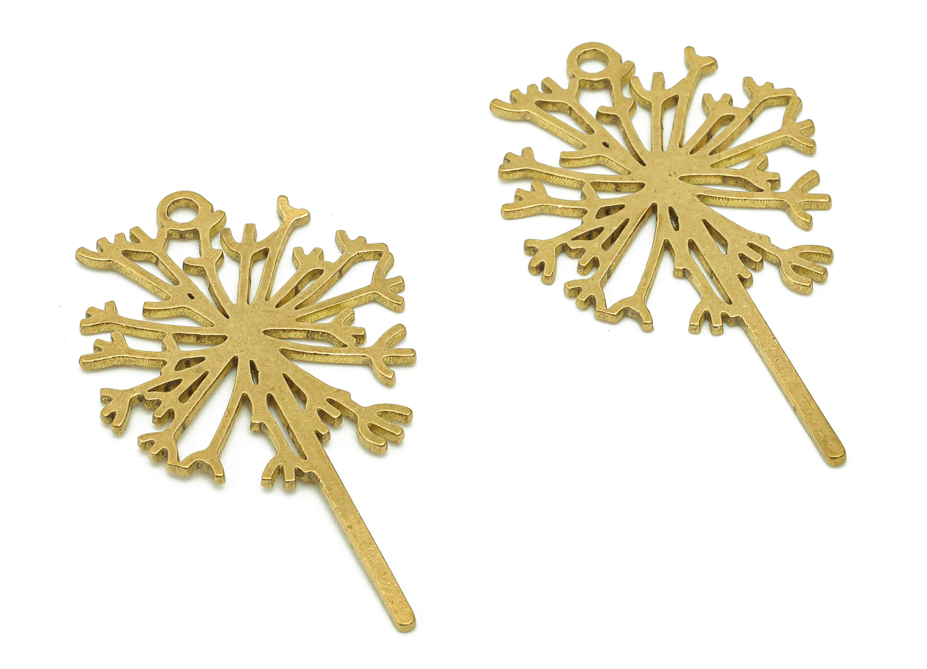 Brass Flower Dandelion Earring Charms - Raw Brass Flower Earring - Pendant With Loop - Botanical Charm For Necklace -35.8x20.2x0.8mm-PPA6360 - DOMEDBAZAAR