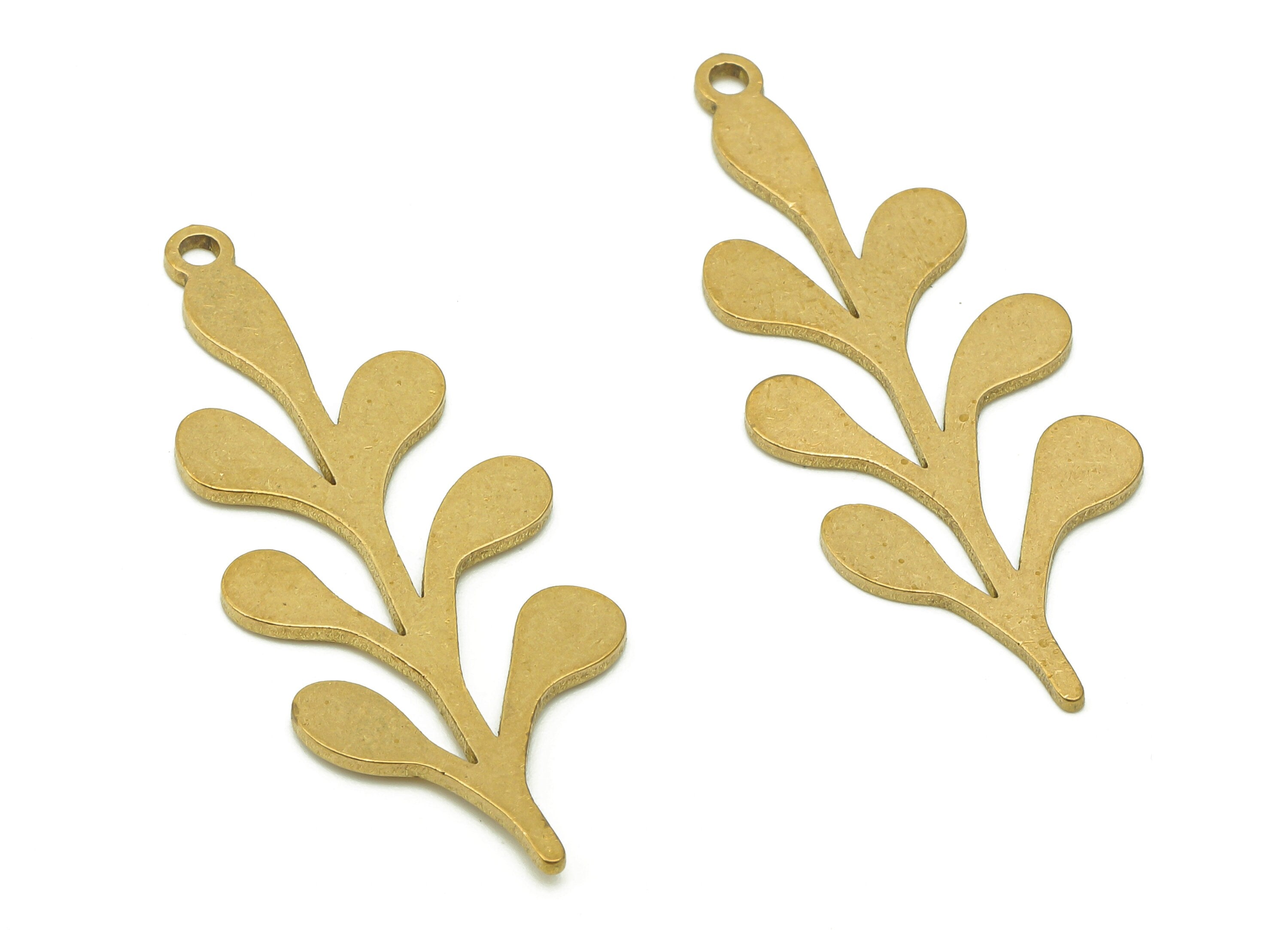 Brass Flower Earring Charms - Raw Brass Leaves Earring - Leaf Pendant With Loop - Botanical Charm For Necklace - 36x14.2x0.8mm - PPA6363 - DOMEDBAZAAR