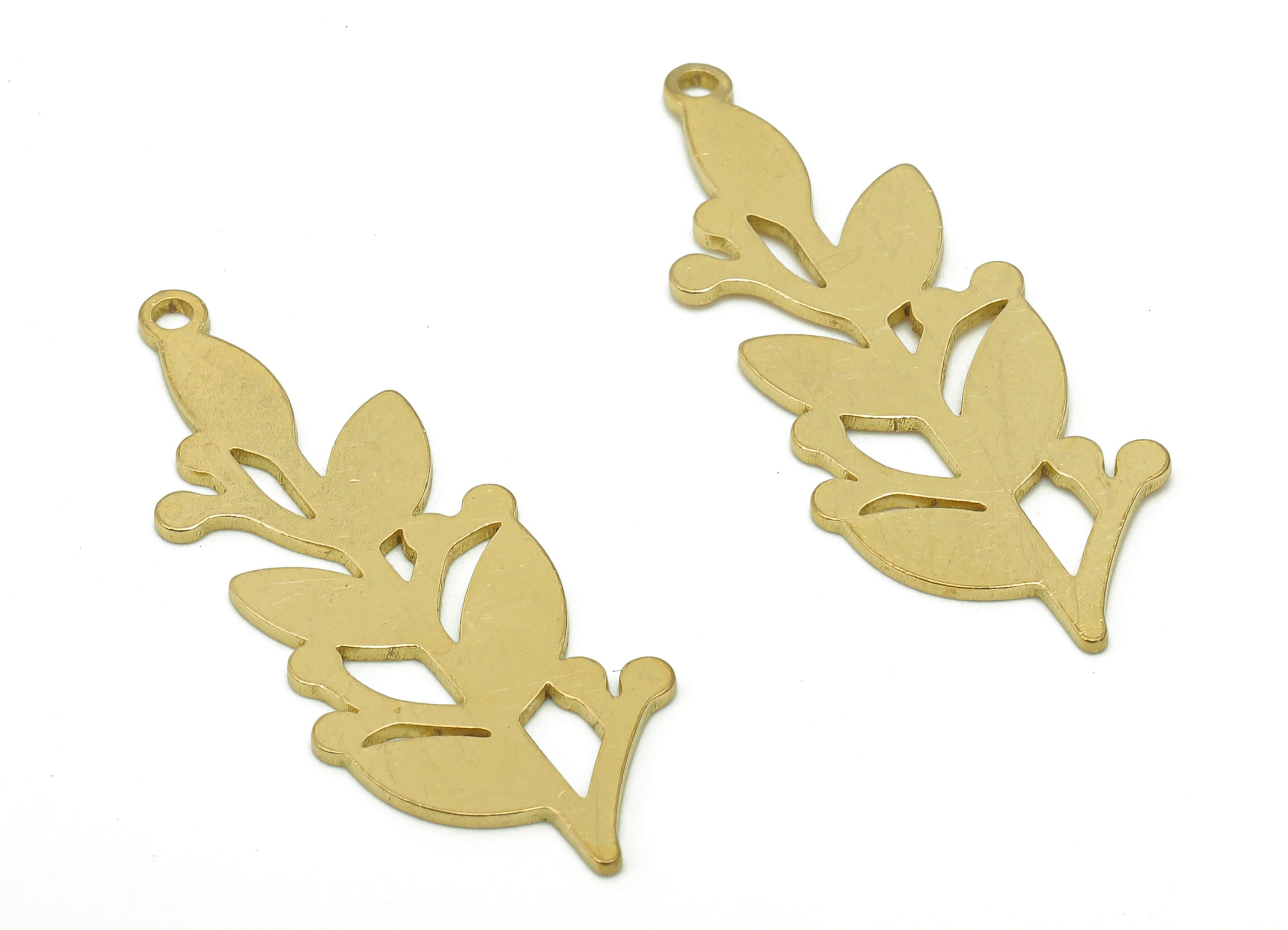Brass Flower Earring Charms - Raw Brass Leaves Earring - Leaf Pendant With Loop - Botanical Charm For Necklace - 35.8x13.5x0.8mm - PPA6368 - DOMEDBAZAAR