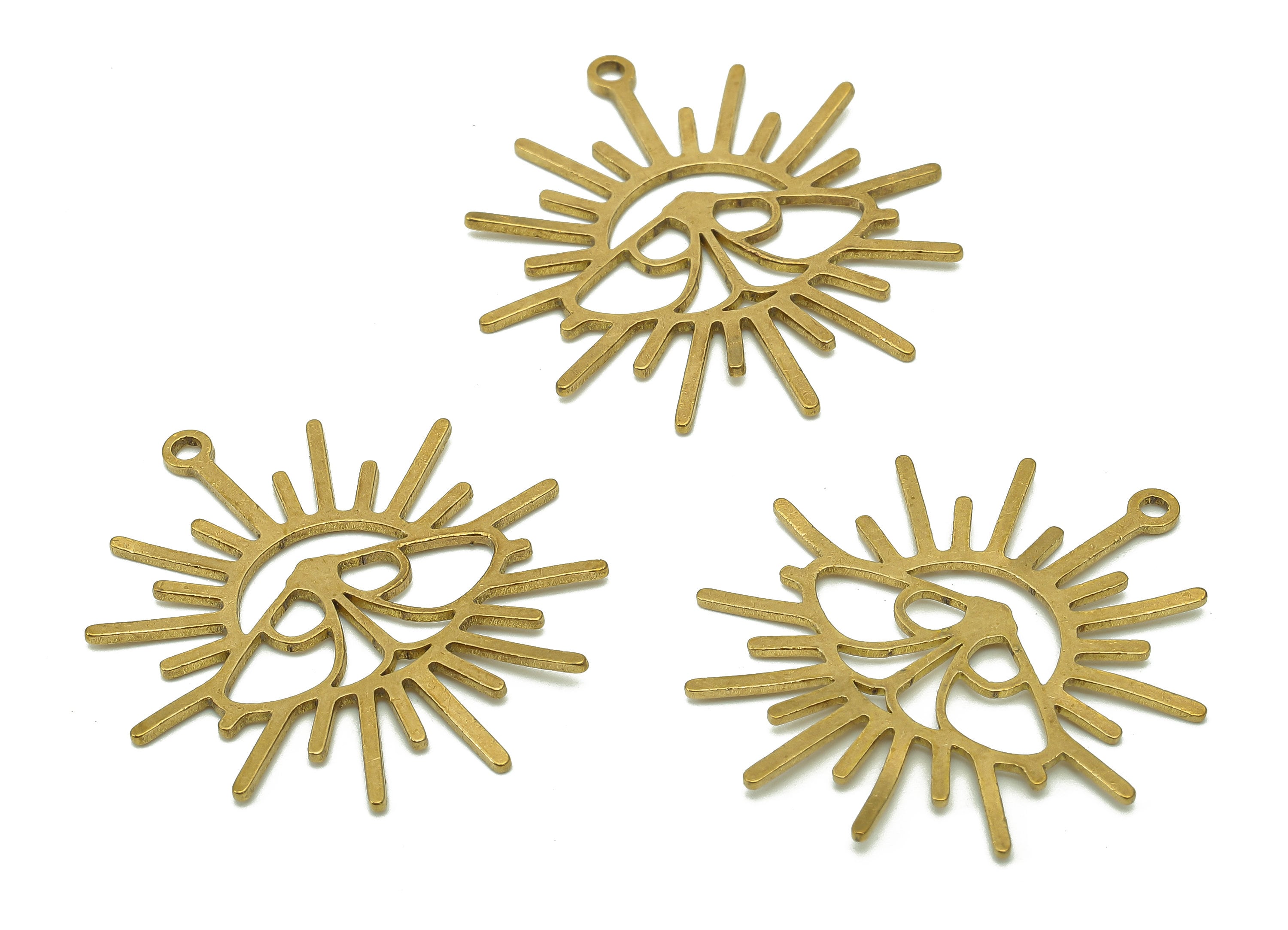 Brass Sun Moth Earring Charms - Raw Brass Sun Earring - Moth Pendant With Loop - Eyelash Charm - 31.9x29.5x0.8mm - PPA6388 - DOMEDBAZAAR