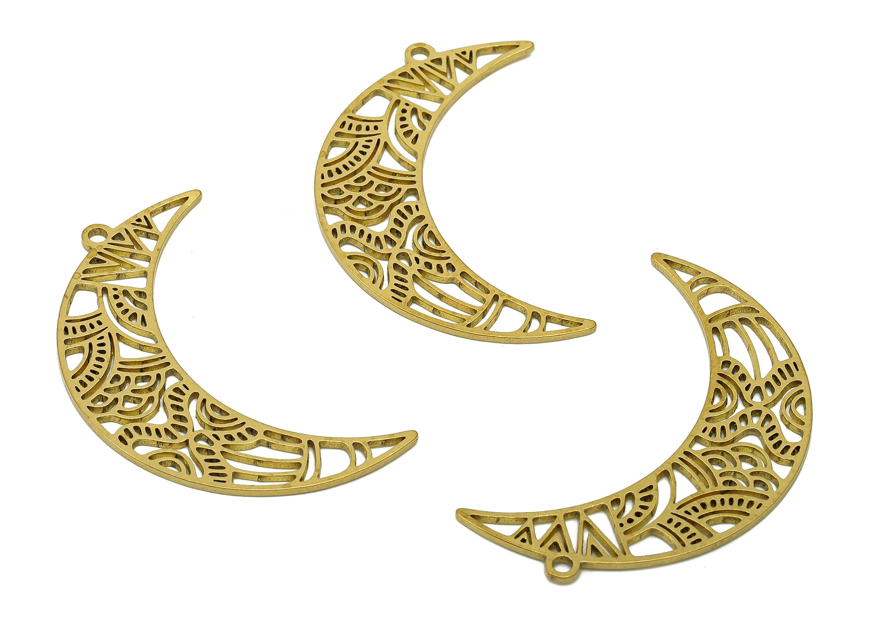 Brass Crescent Earring Charm - Raw Brass The Moon Pendant - Hollow Earring With Loop - Charm For Necklace - 39x10.7x0.8mm - PPA6399 - DOMEDBAZAAR