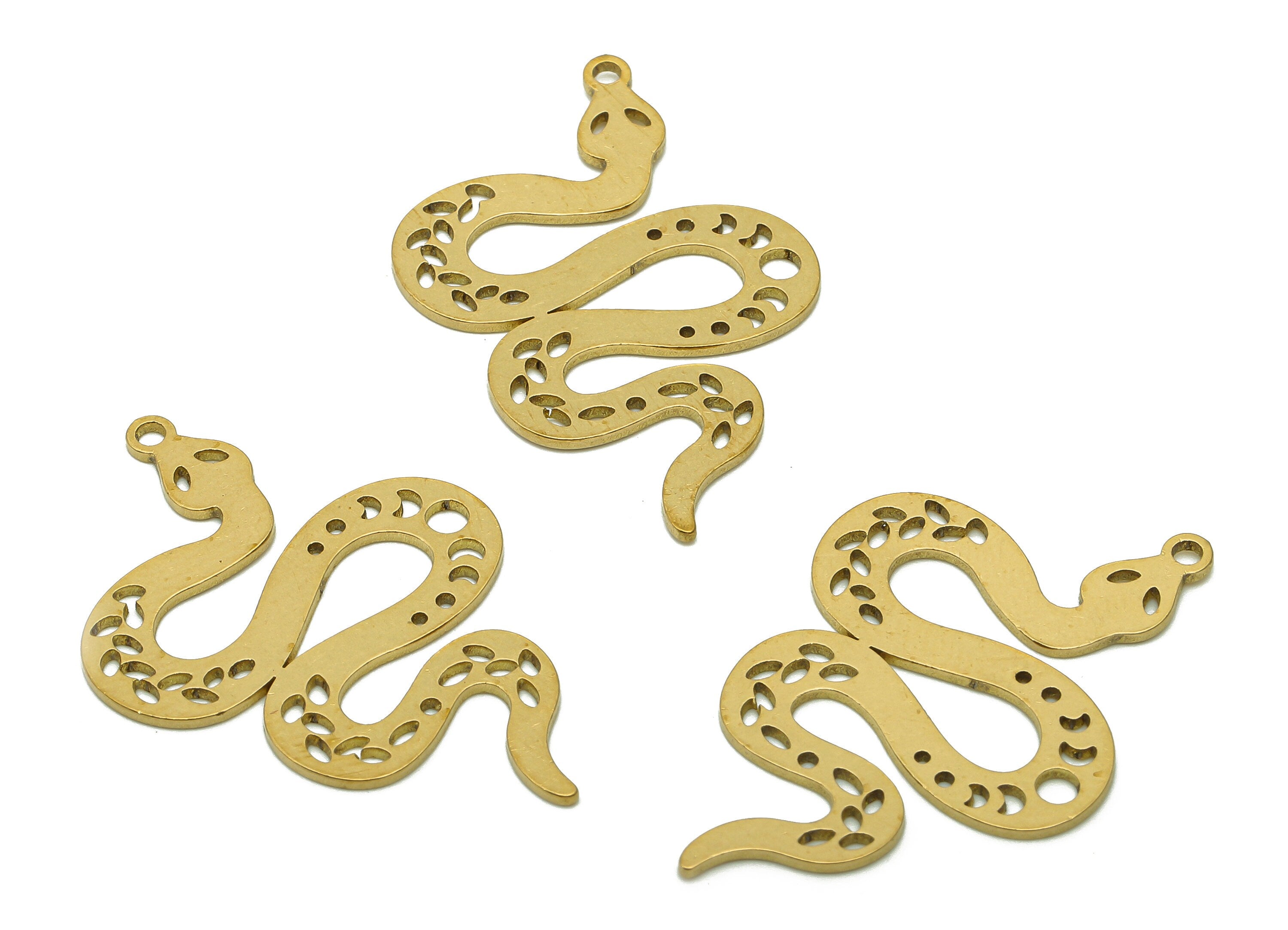 Brass Snake Phases Of Moon Pendant - Raw Brass Crescent Earring Charm - Earring With Loop - Charm For Necklace - 27.9x18.7x0.7mm - PPA6400S - DOMEDBAZAAR