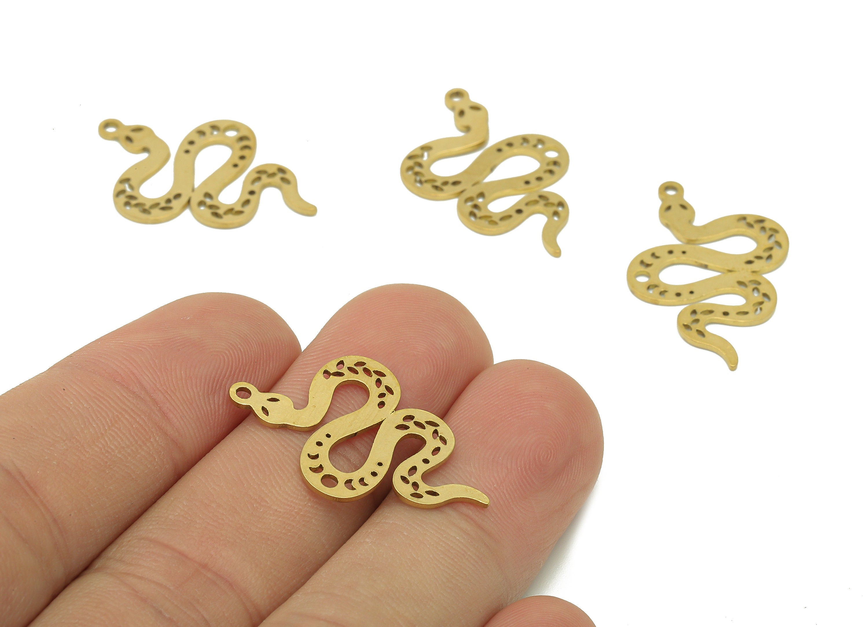 Brass Snake Crescent Earring Charm - Raw Brass Phases Of Moon Earring - Pendant With Loop - Charm For Necklace - 35.1x23.7x0.8mm - PPA6400B - DOMEDBAZAAR