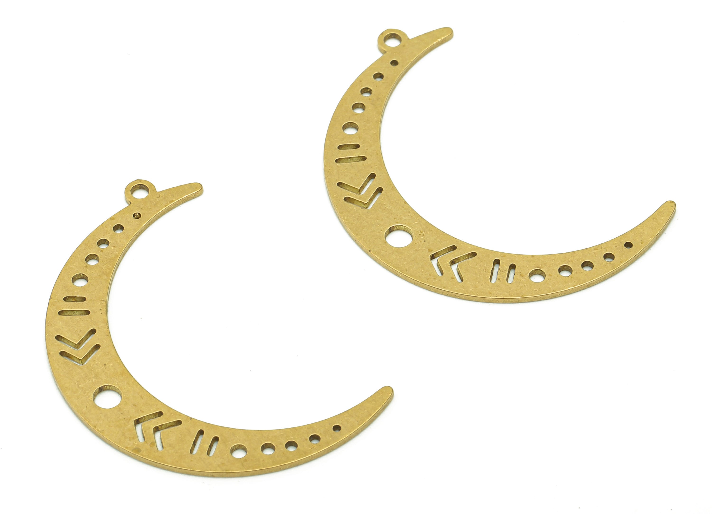 Brass Crescent Earring Charm - Raw Brass The Moon Pendant - Hollow Earring With Loop - Charm For Necklace - 35.1x6.3x0.7mm - PPA6406 - DOMEDBAZAAR