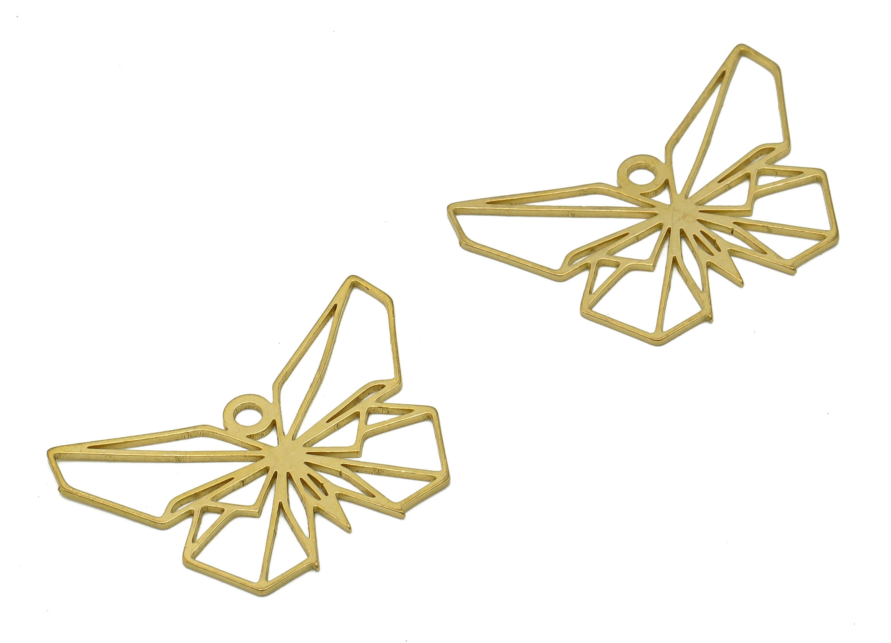 Brass Butterfly Earring Charms - Raw Brass Butterfly Earring - Geometry Pendant With Loop - Charm For Necklace - 29.6x20.6x0.8mm - PPA6481 - DOMEDBAZAAR