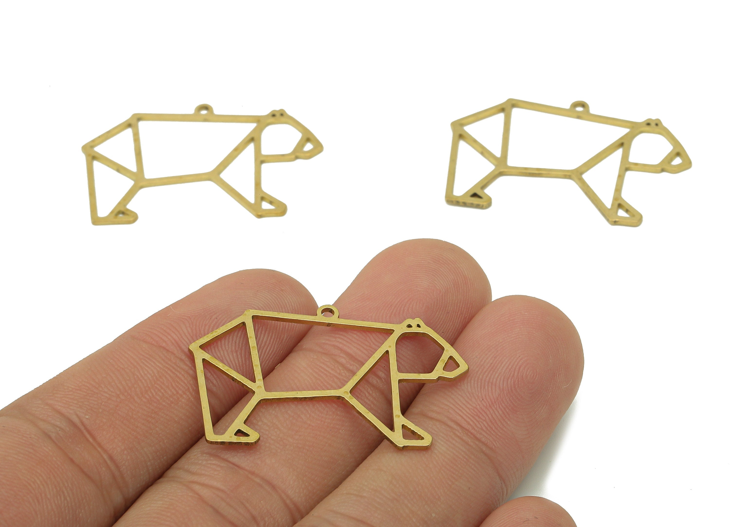 Brass Polar Bear Earring Charm - Raw Brass Geometry Earring - Bear Pendant With Loop - Animal Charm For Necklace - 33.9x23.4x0.7mm - PPA6486 - DOMEDBAZAAR