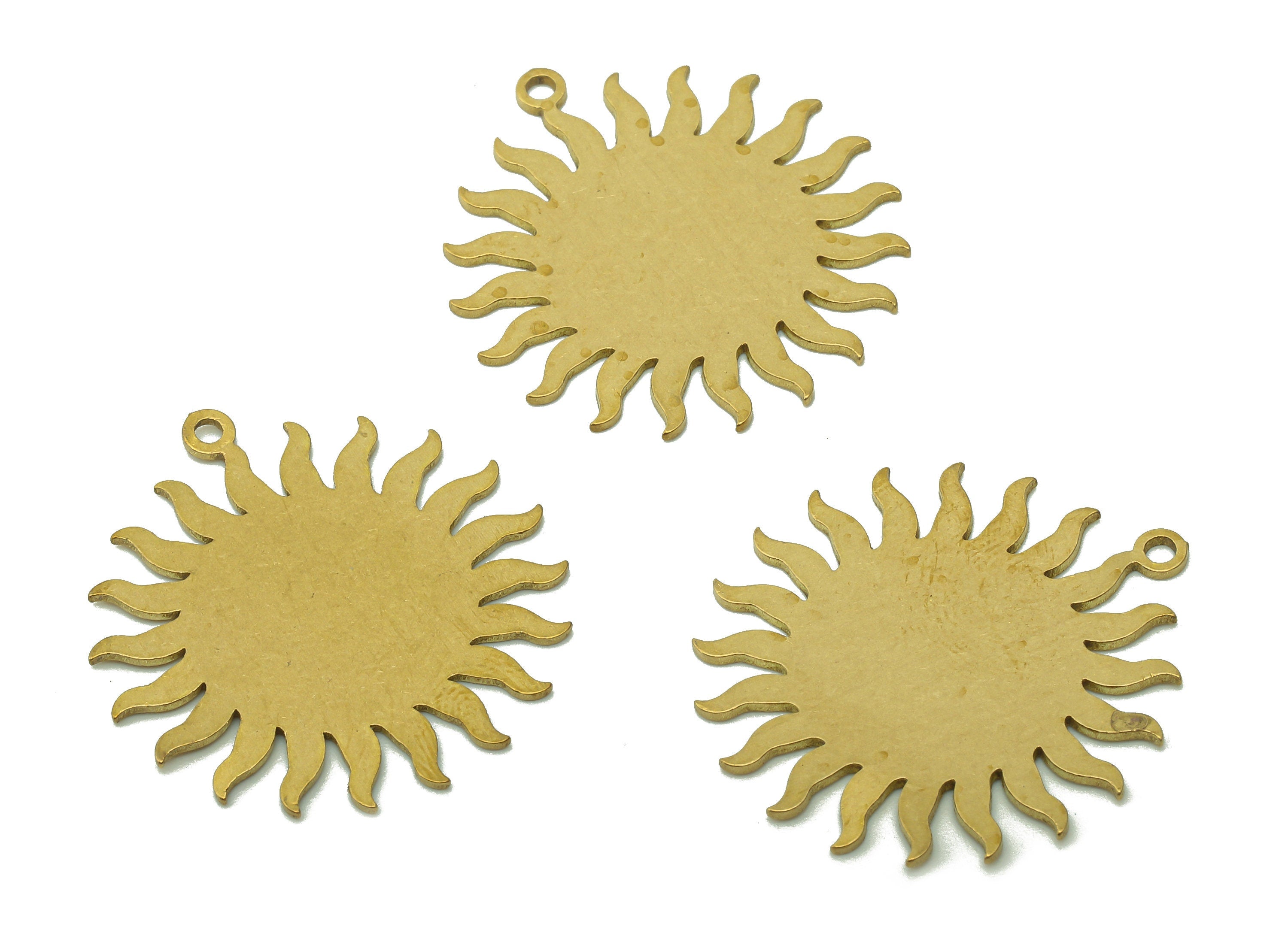 Brass Sun Earring Charms - Raw Brass Sun Earring - Pendant With Loop - Sun Sramping Blank Charm - For Necklace - 27.9x25.6x0.7mm - PPA6054 - DOMEDBAZAAR