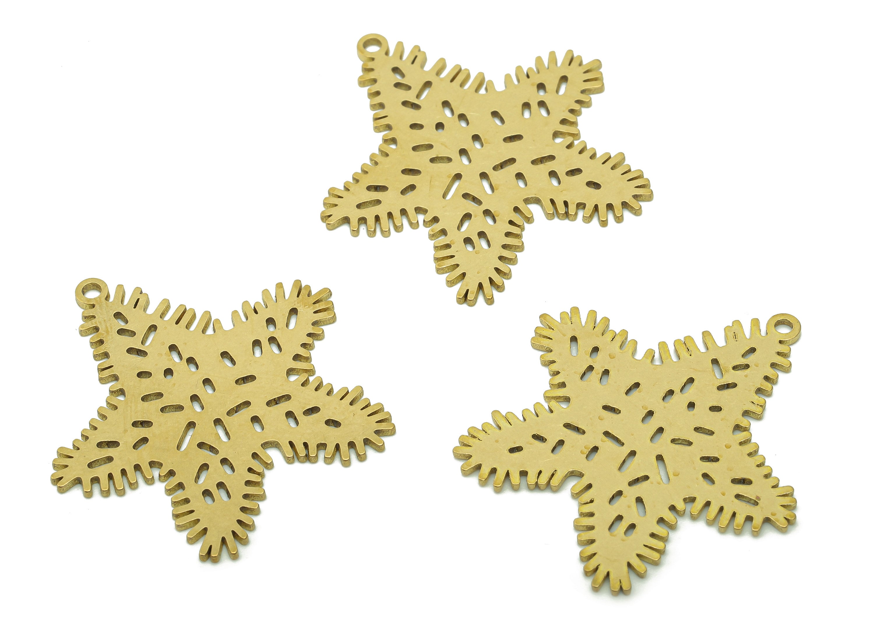 Brass Five-pointed Star Earring Charm - Raw Brass Snowflake Cutout Earring - Star Pendant With Loop - For Necklace - 31.7x30.6x0.9mm-PPA6061 - DOMEDBAZAAR