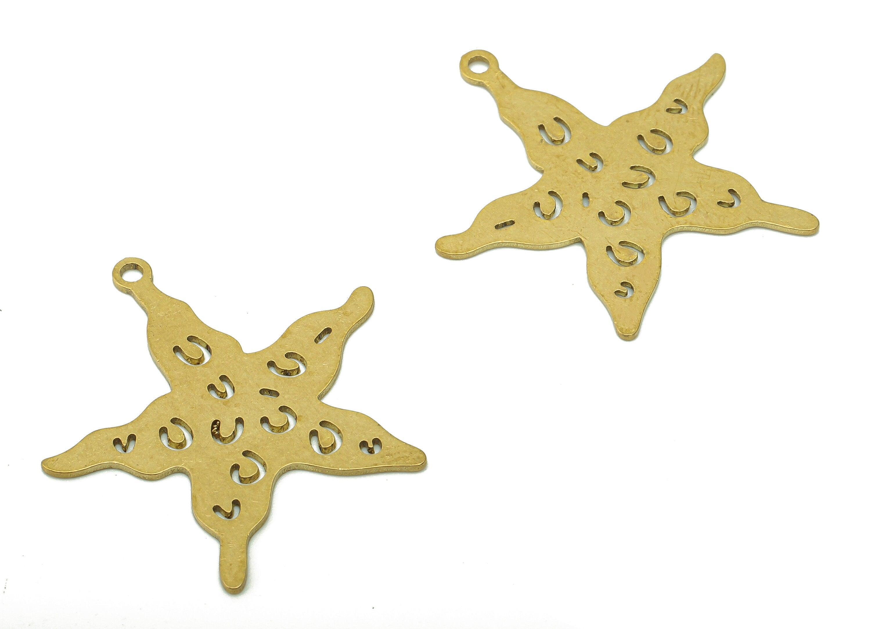 Brass Five-pointed Star Earring Charm - Raw Brass Cutout Earring - Star Pendant With Loop - For Necklace - 28.7x26.5x0.6mm - PPA6062 - DOMEDBAZAAR