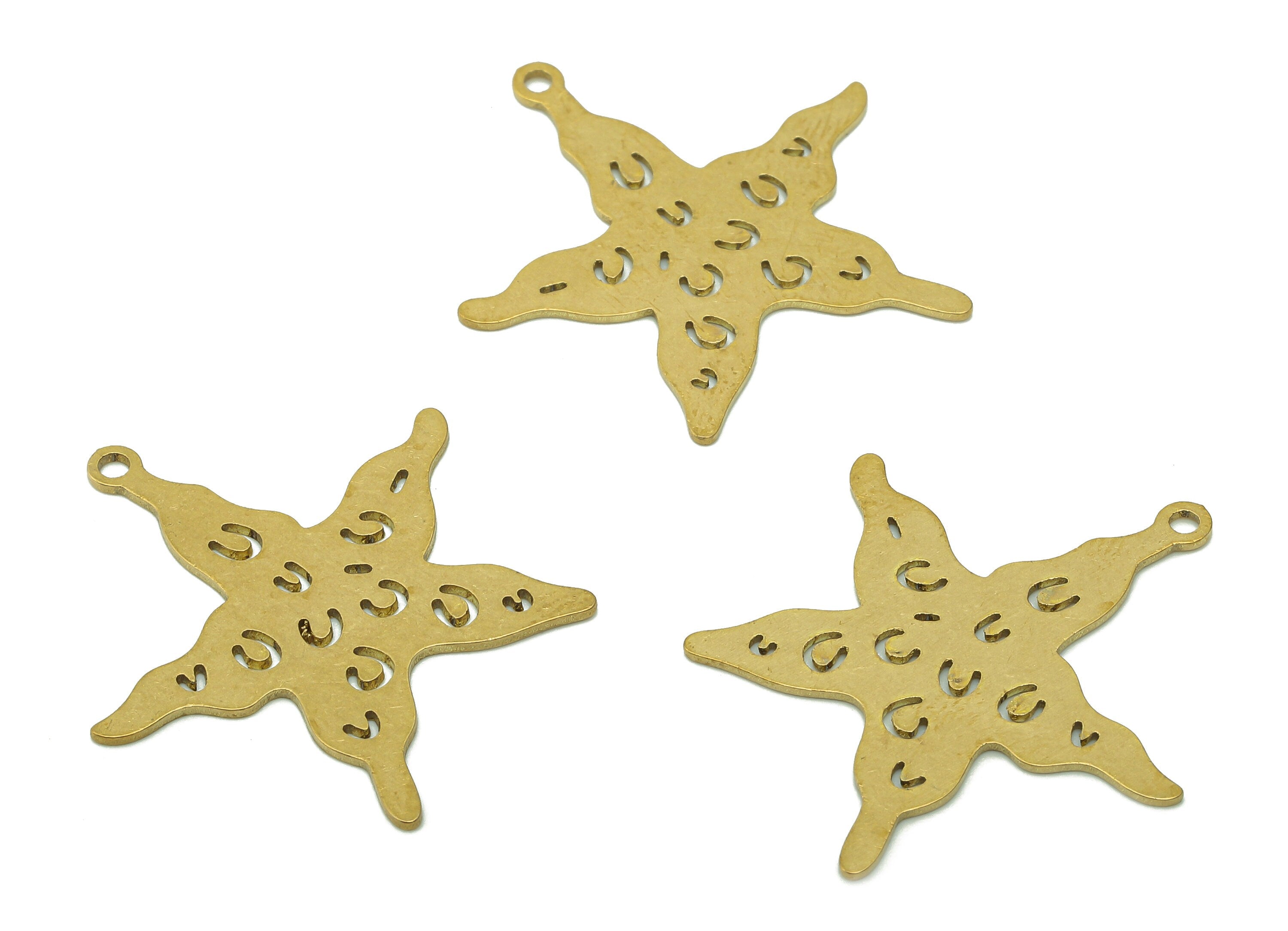 Brass Five-pointed Star Earring Charm - Raw Brass Cutout Earring - Star Pendant With Loop - For Necklace - 28.7x26.5x0.6mm - PPA6062 - DOMEDBAZAAR