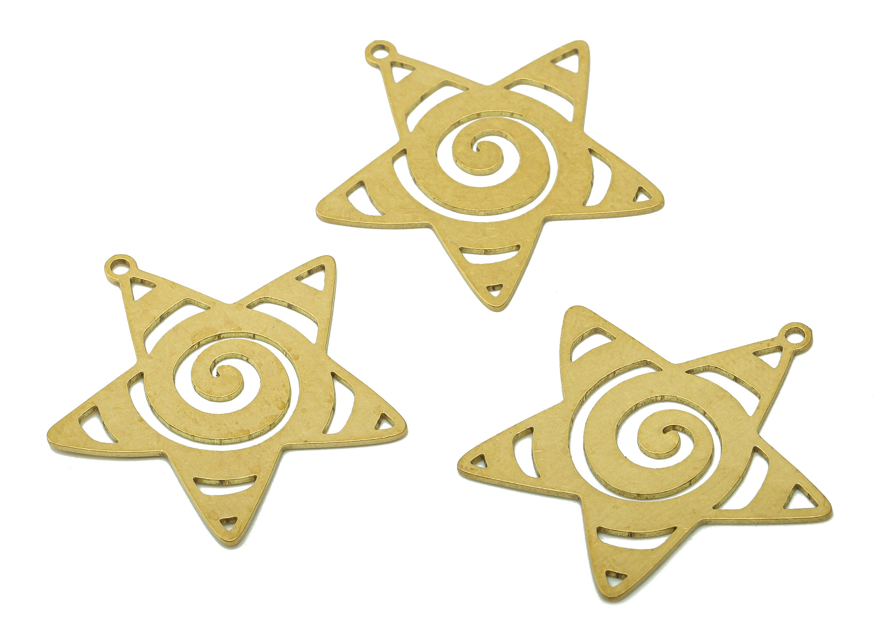 Brass Five-pointed Star Earring Charm - Raw Brass Spiral Cutout Earring - Star Pendant With Loop - For Necklace - 31.7x30.8x0.6mm - PPA6074 - DOMEDBAZAAR