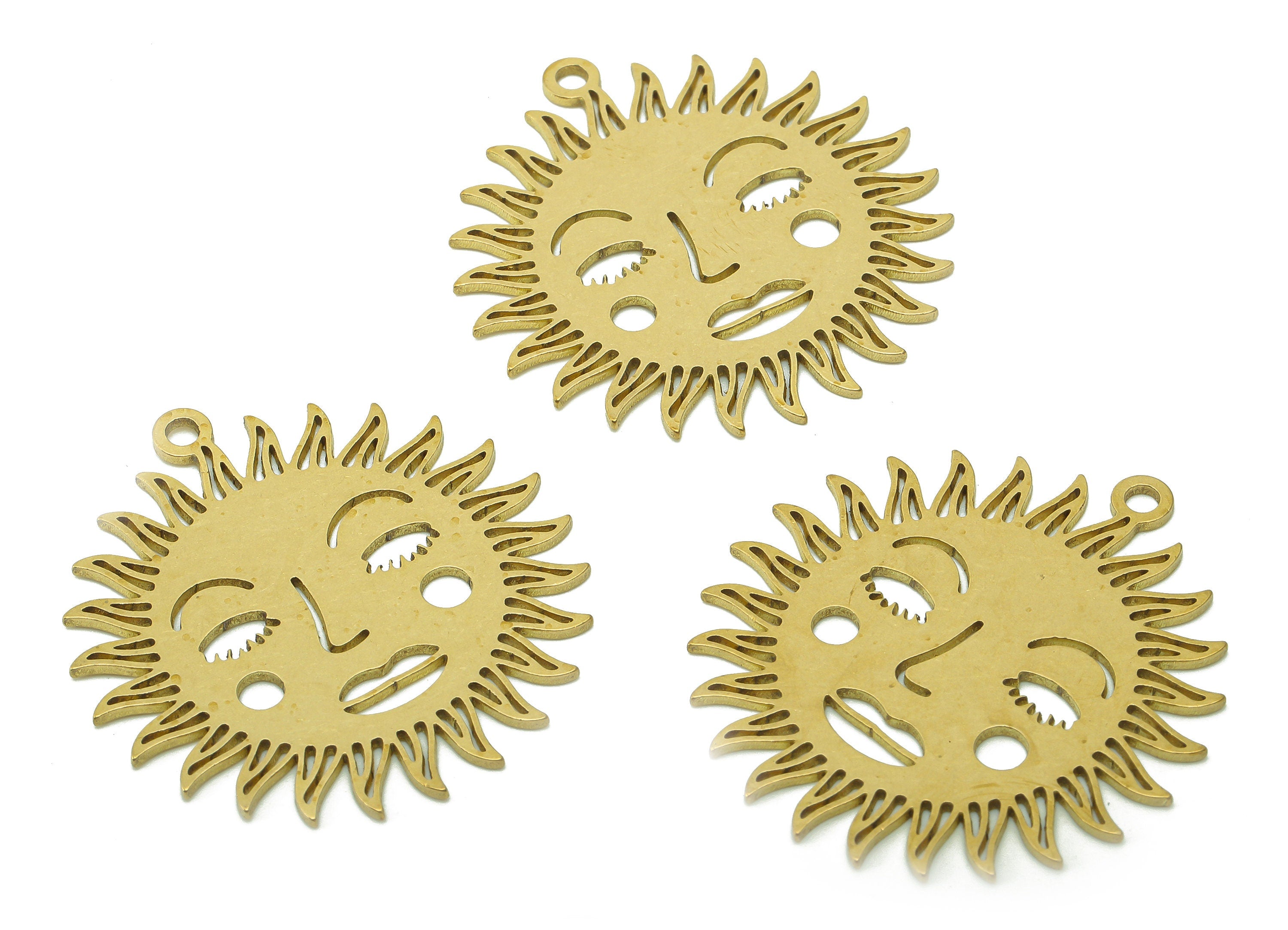 Brass Sun Face Earring Charms - Raw Brass Face Earring - Pendant With Loop - Sun Face Charm For Necklace - 34.8x32.5x0.8mm - PPA6081 - DOMEDBAZAAR