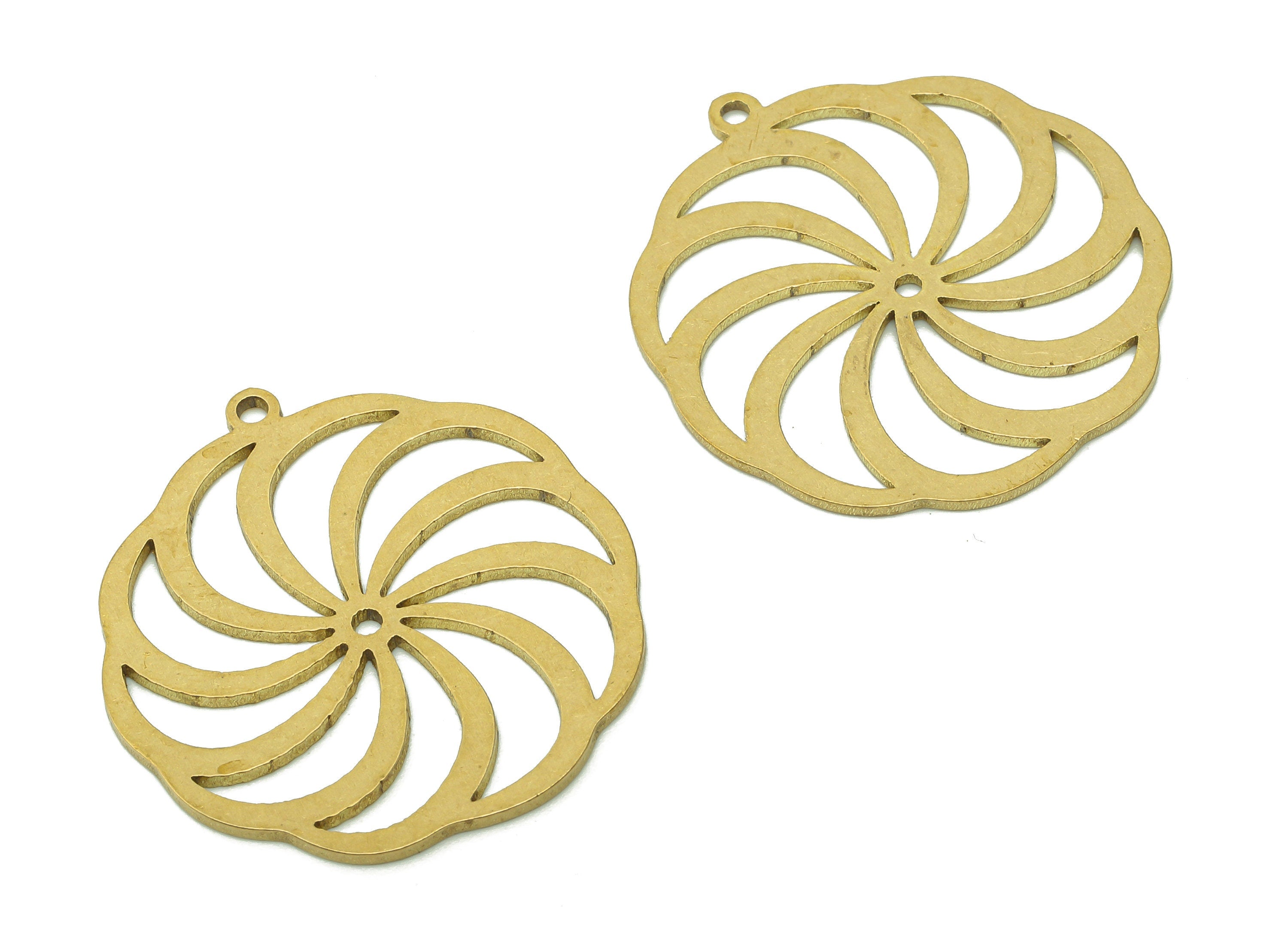 Brass Flower Earring Charms - Raw Brass Windmill Earring - Spiral Pendant With Loop - Whirl Charm For Necklace - 29.8x27.6x0.9mm - PPA6116 - DOMEDBAZAAR