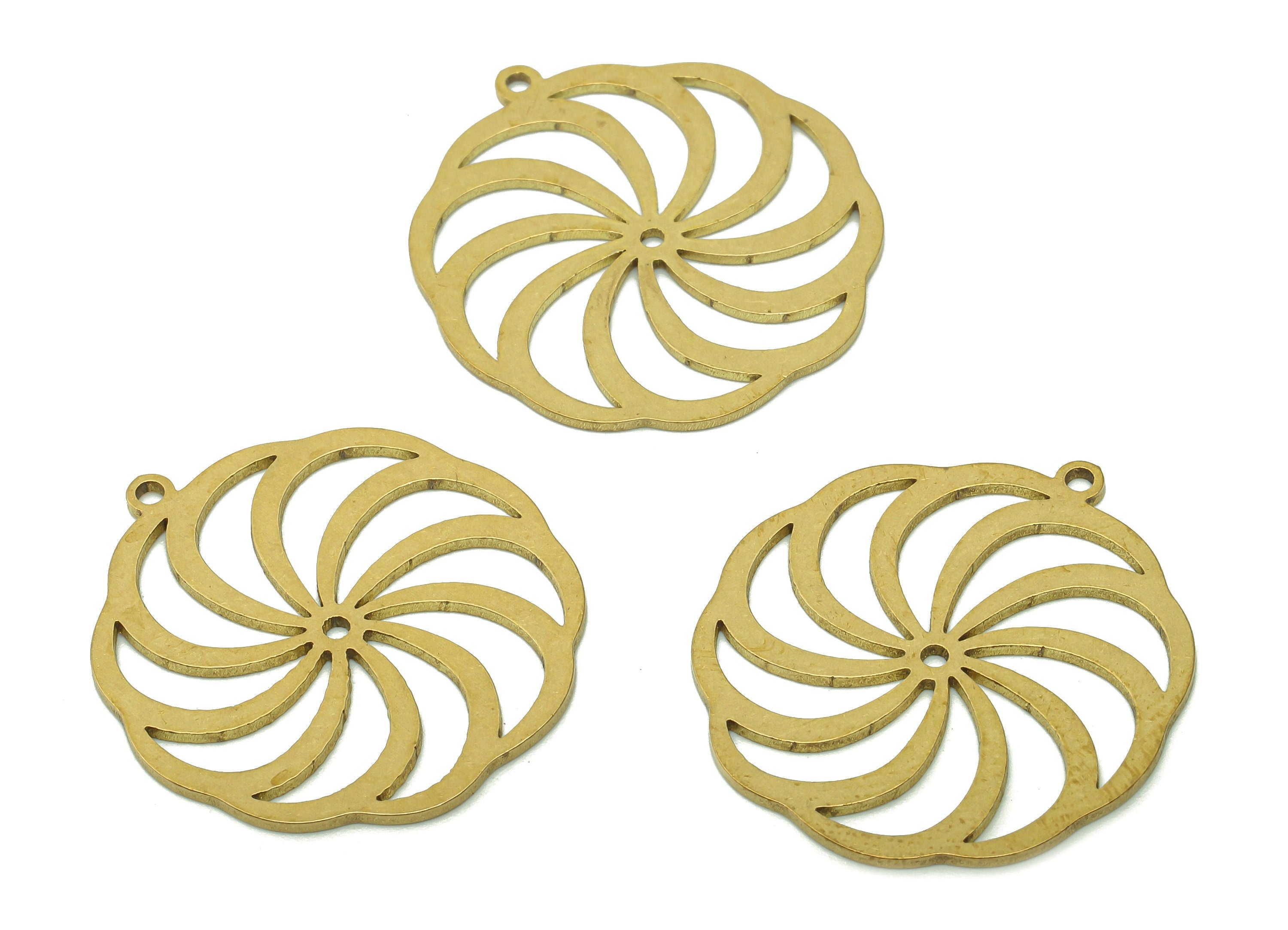 Brass Flower Earring Charms - Raw Brass Windmill Earring - Spiral Pendant With Loop - Whirl Charm For Necklace - 29.8x27.6x0.9mm - PPA6116 - DOMEDBAZAAR