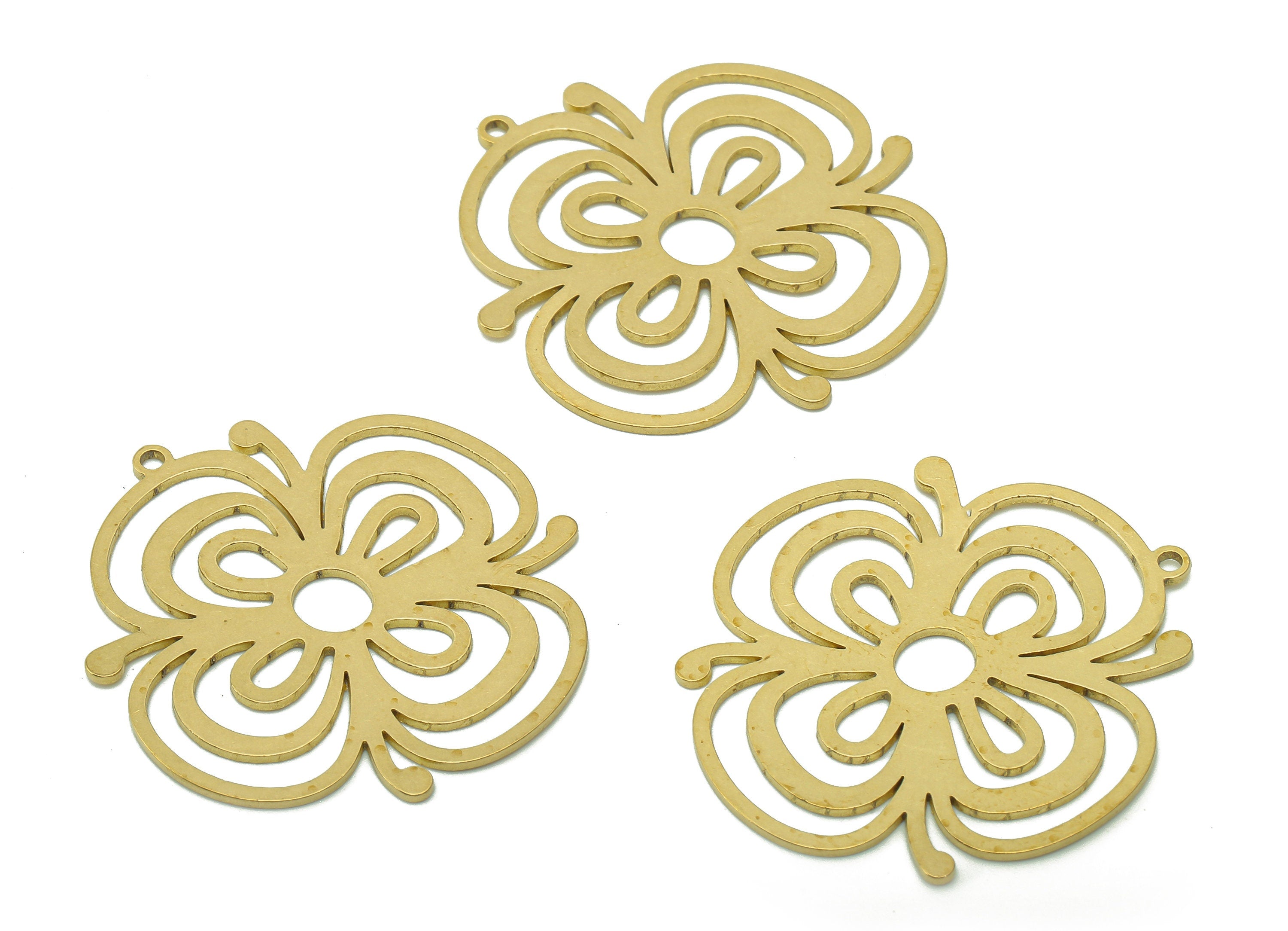 Brass Flower Earring Charms - Raw Brass Flower Earring - Flower Pendant With Loop - Botanical Charm For Necklace - 34.7x32.5x0.8mm - PPA6132 - DOMEDBAZAAR