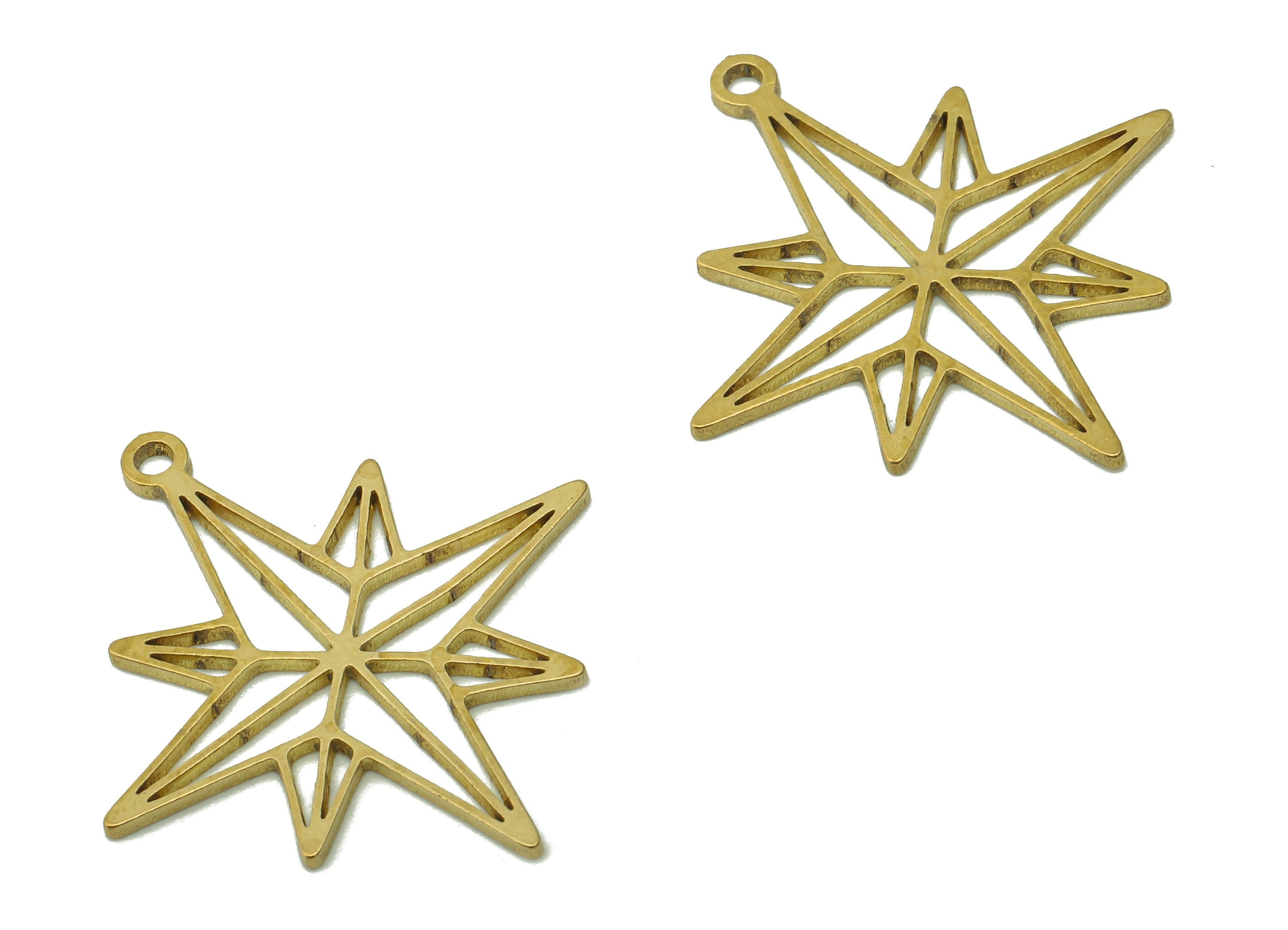 Brass North Star Earring Charm - Raw Brass Star Cutout Earring - Star Pendant With Loop - For Necklace - 27.9x25.5x0.8mm - PPA6197 - DOMEDBAZAAR