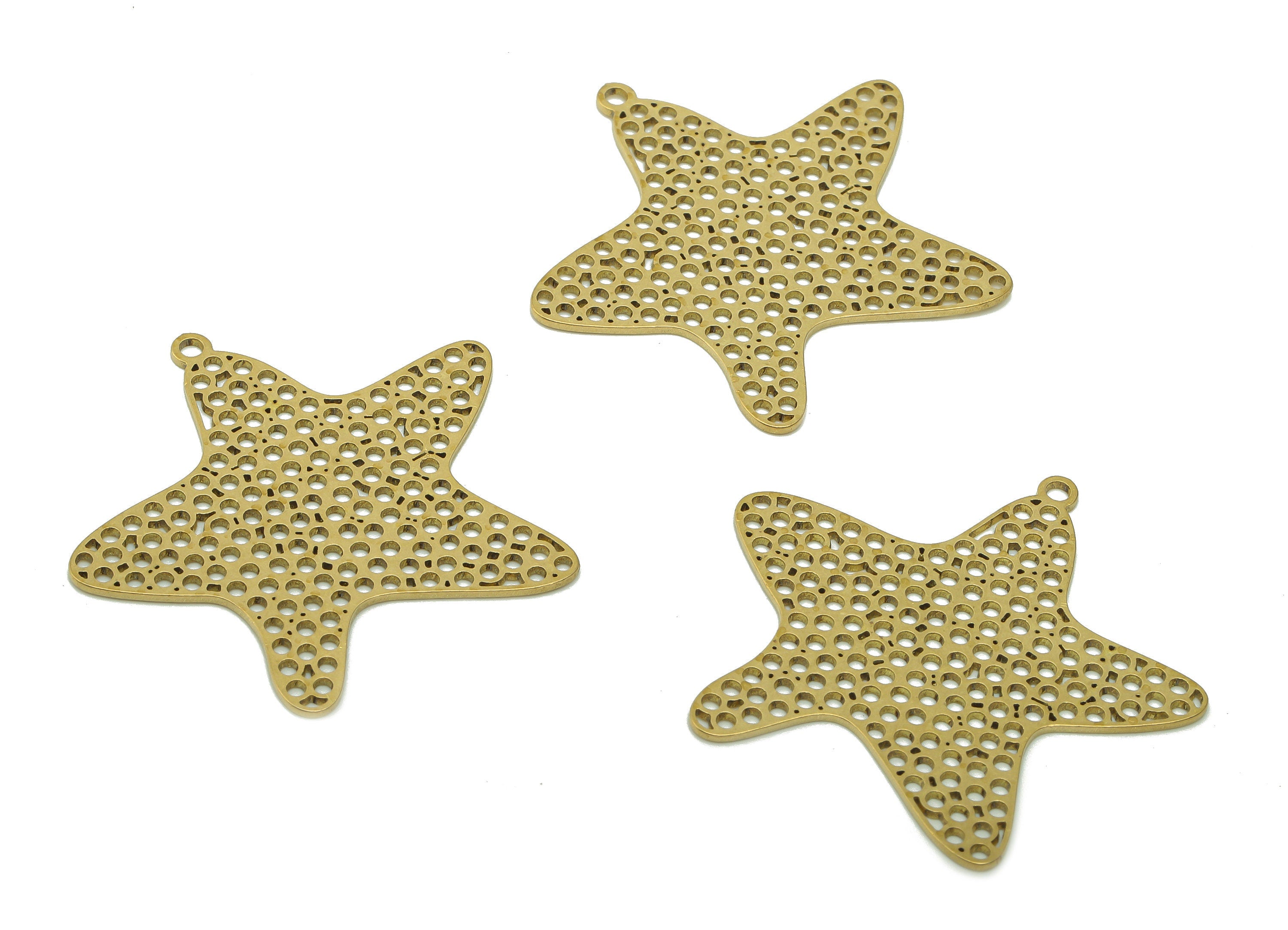 Brass Five-pointed Star Earring Charm - Raw Brass Dots Cutout Earring - Bubbles Pendant With Loop - Round Buble - 32.9x33.8x0.7mm - PPA6213 - DOMEDBAZAAR
