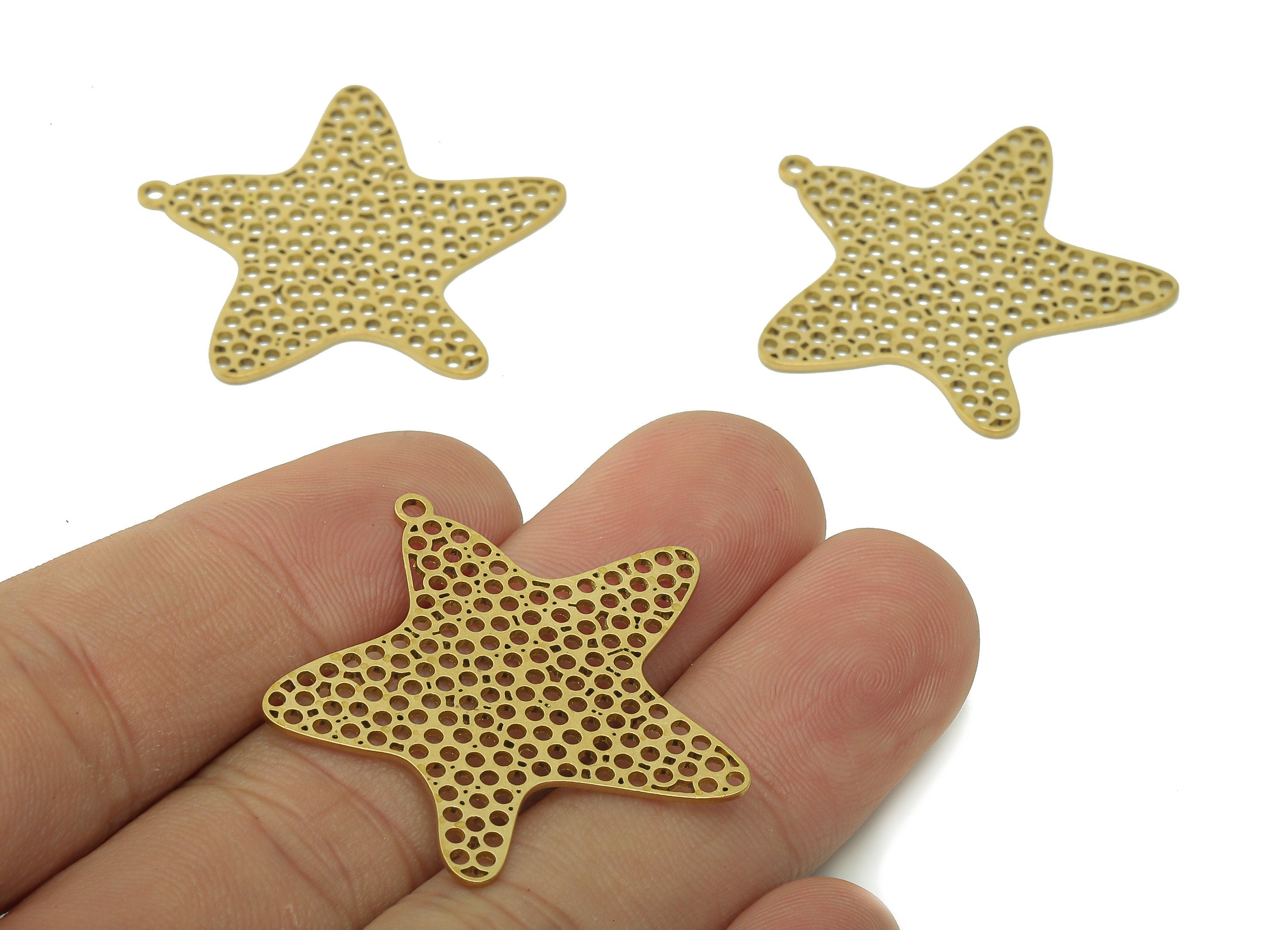 Brass Five-pointed Star Earring Charm - Raw Brass Dots Cutout Earring - Bubbles Pendant With Loop - Round Buble - 32.9x33.8x0.7mm - PPA6213 - DOMEDBAZAAR