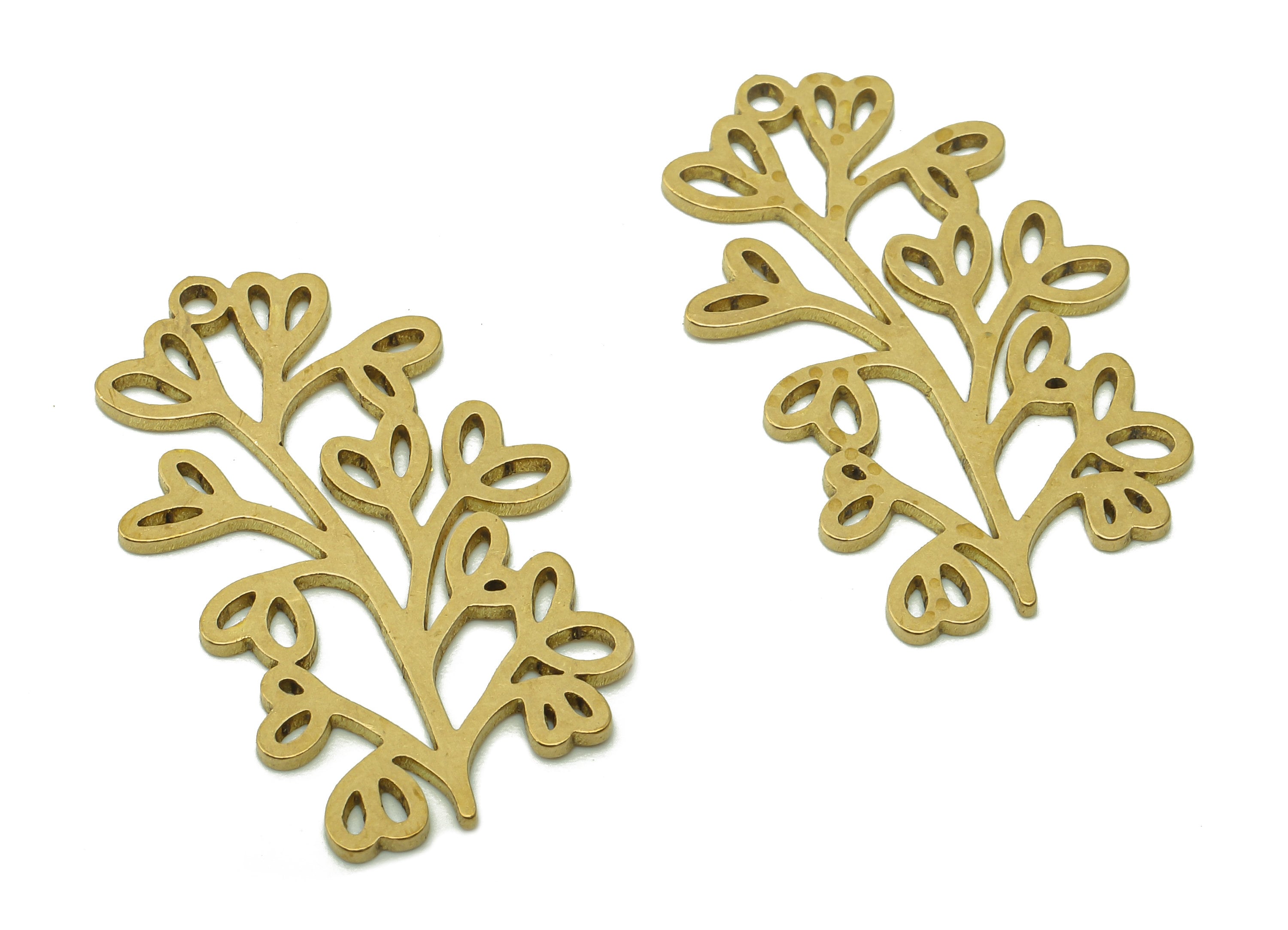 Brass Leaves Earring Charms - Raw Brass Plant Cutout Earring - Botanical Pendant With Loop - Leaf Branch Charm - 32.1x20.04x0.9mm - PPA6325 - DOMEDBAZAAR