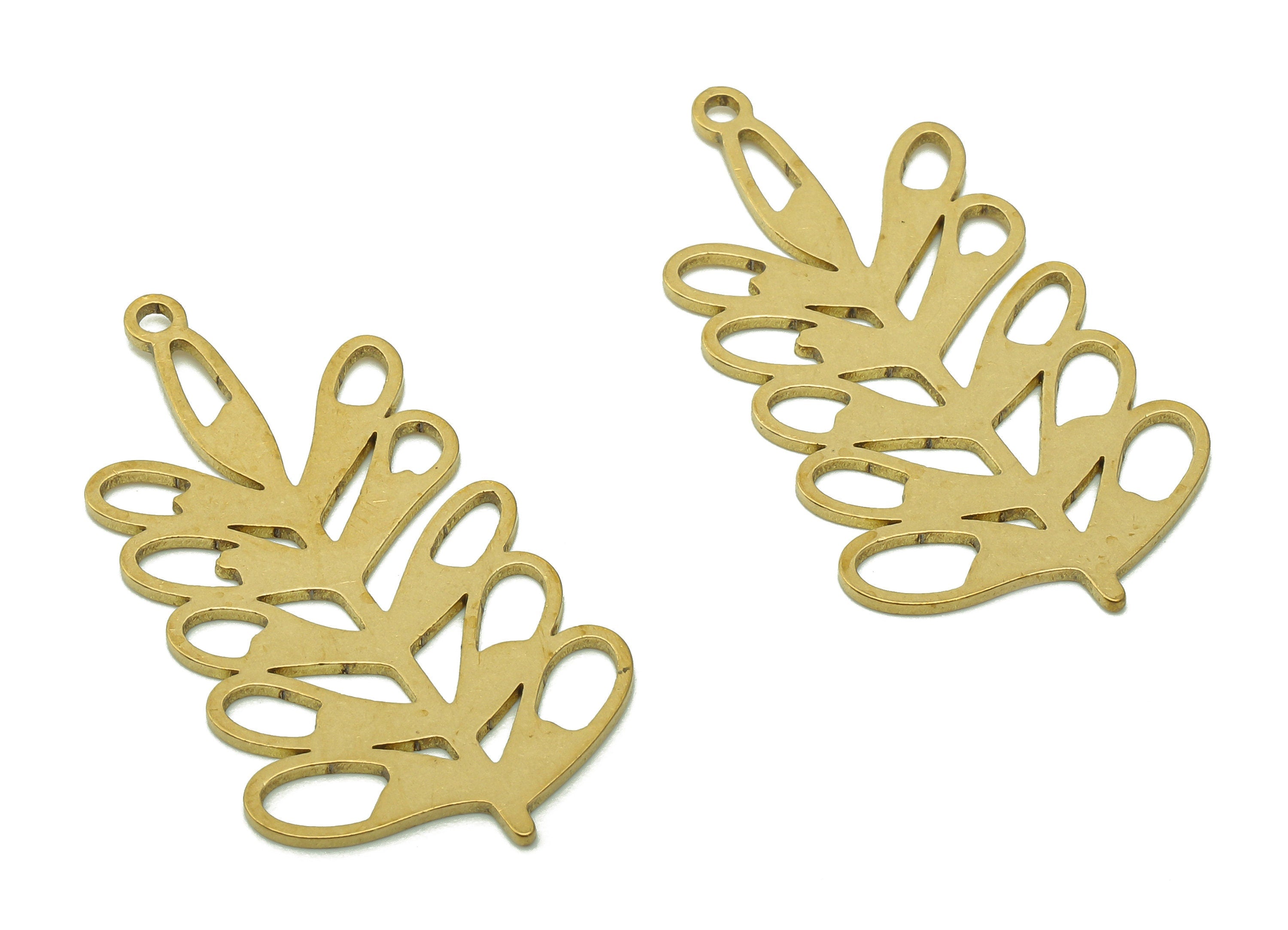 Brass Leaves Earring Charms - Raw Brass Plant Cutout Earring - Botanical Pendant With Loop - Leaf For Necklace - 34.8x18.7x0.8mm - PPA6335 - DOMEDBAZAAR