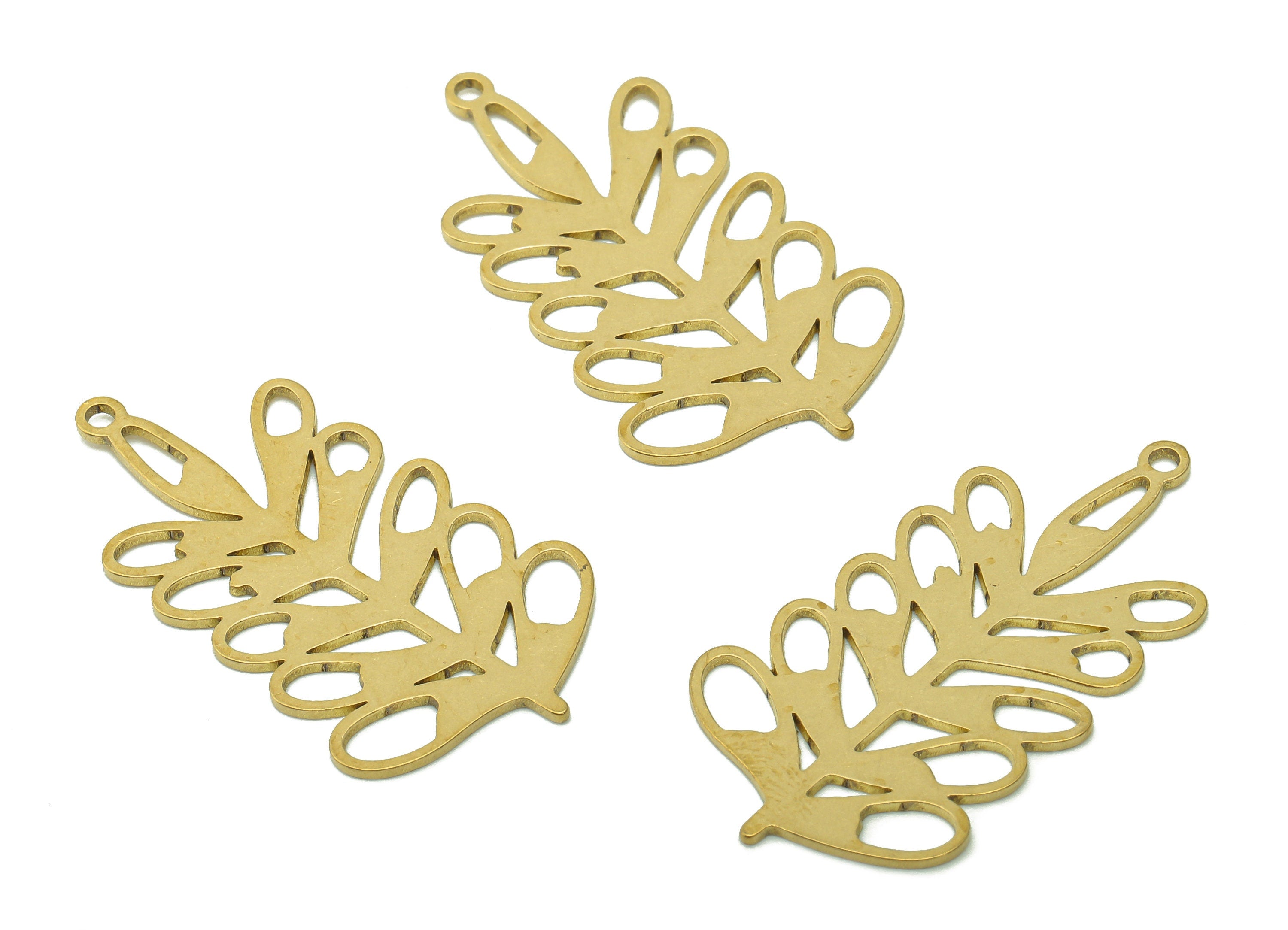 Brass Leaves Earring Charms - Raw Brass Plant Cutout Earring - Botanical Pendant With Loop - Leaf For Necklace - 34.8x18.7x0.8mm - PPA6335 - DOMEDBAZAAR